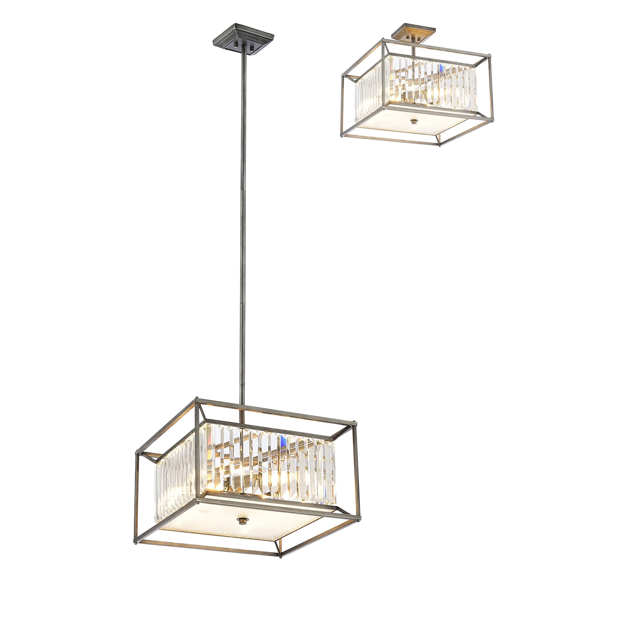 Fabula Arabia 4 Light Fixed Pendant/Semi-Flush Light - Pewter, Clear & Grain Glass
