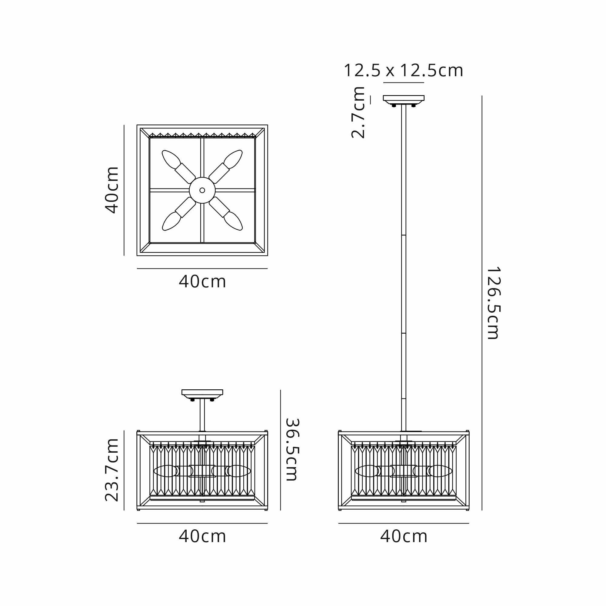 Fabula Arabia 4 Light Fixed Pendant/Semi-Flush Light - Pewter, Clear & Grain Glass