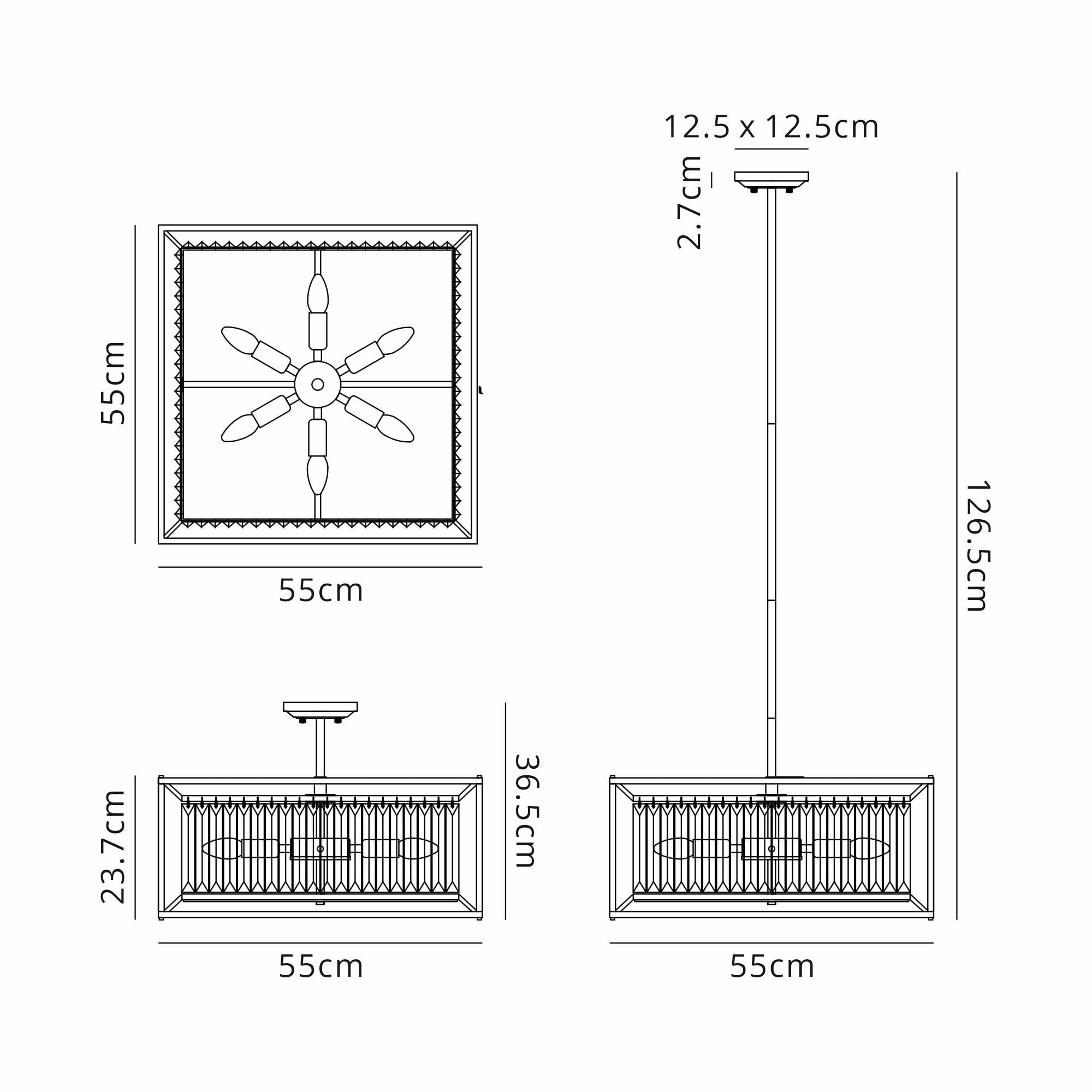 Fabula Arabia 6 Light Fixed Pendant/Semi-Flush Light - Pewter, Clear & Grain Glass