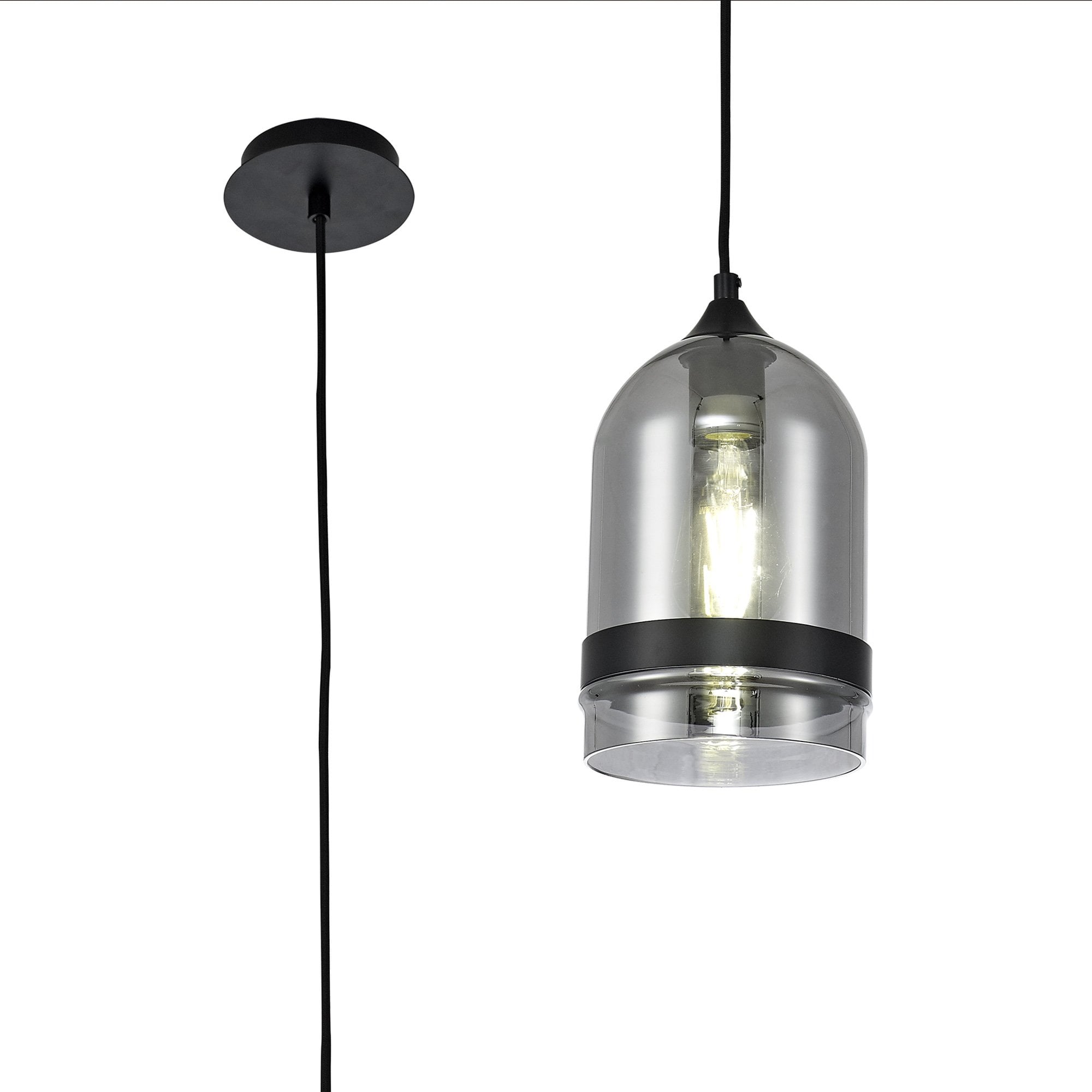 Fabula Boleyn 15cm Dome Pendant - Matt Black & Smoke Plated