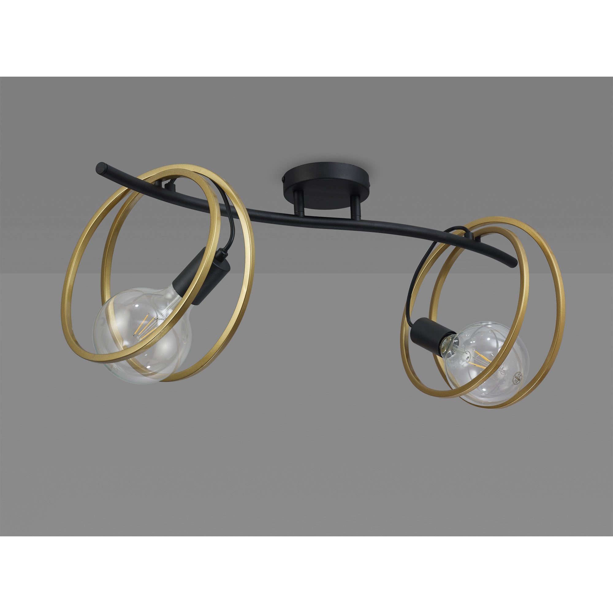 Fabula Bury Double Ring 2 Light Flush Light - Matt Black & Painted Gold