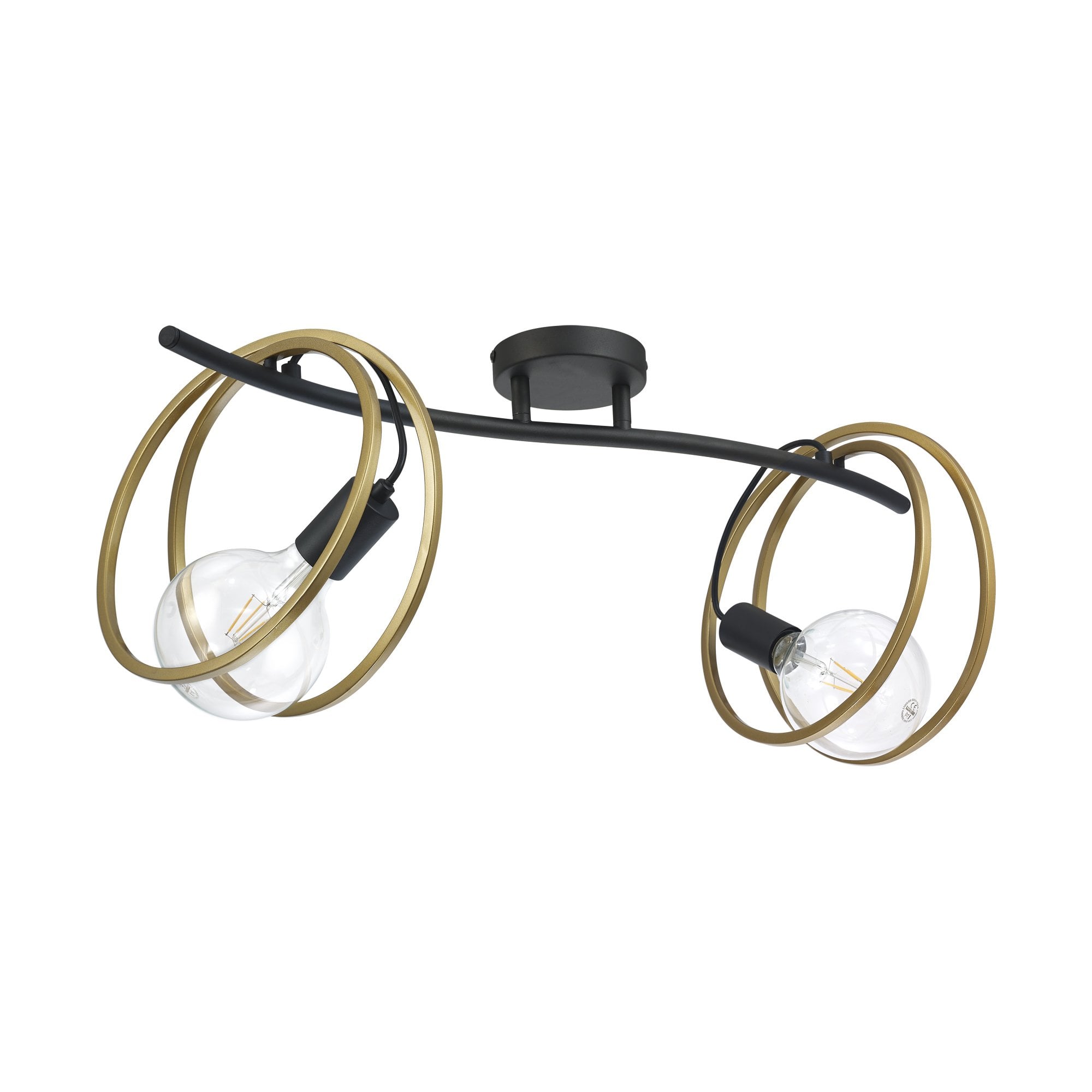 Fabula Bury Double Ring 2 Light Flush Light - Matt Black & Painted Gold