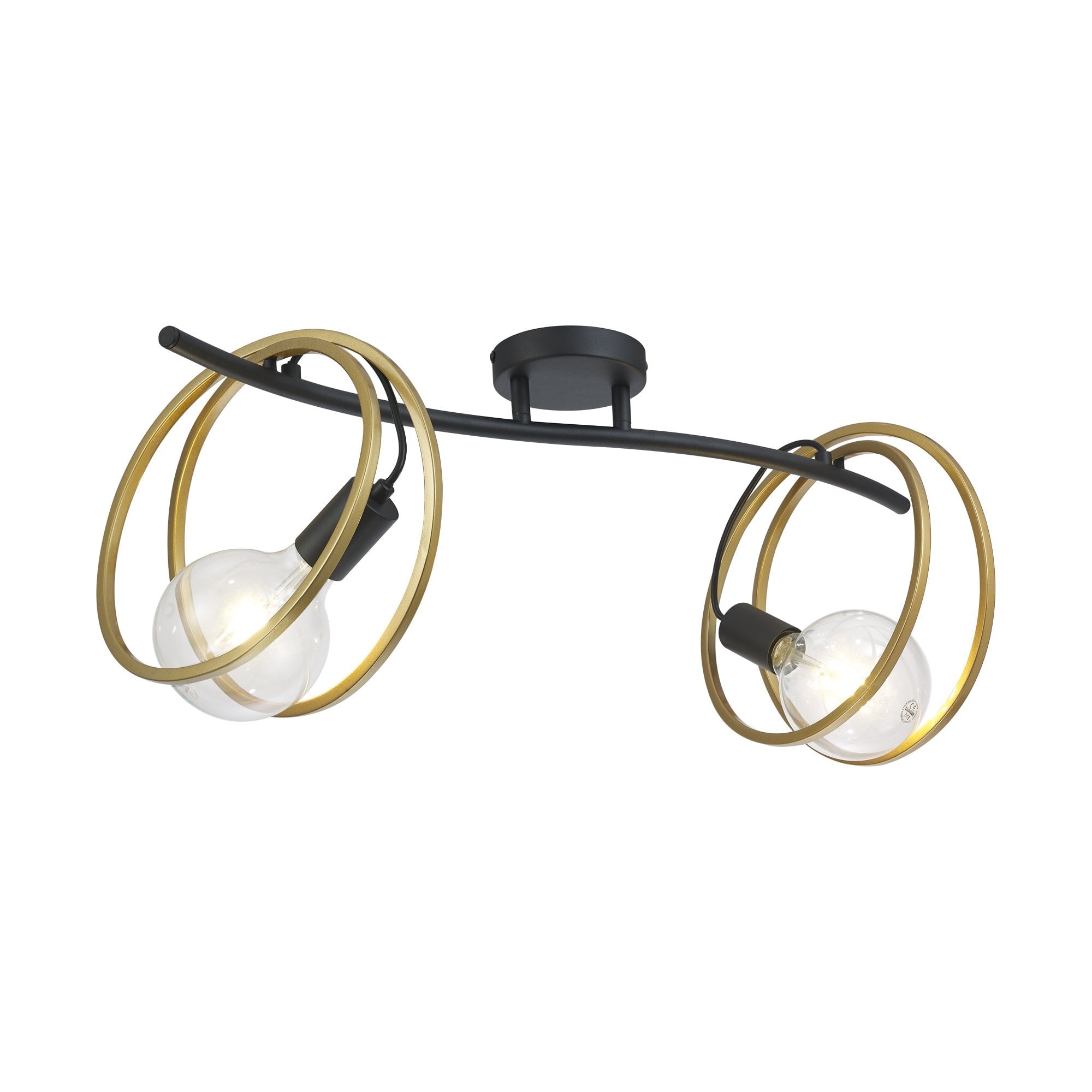 Fabula Bury Double Ring 2 Light Flush Light - Matt Black & Painted Gold