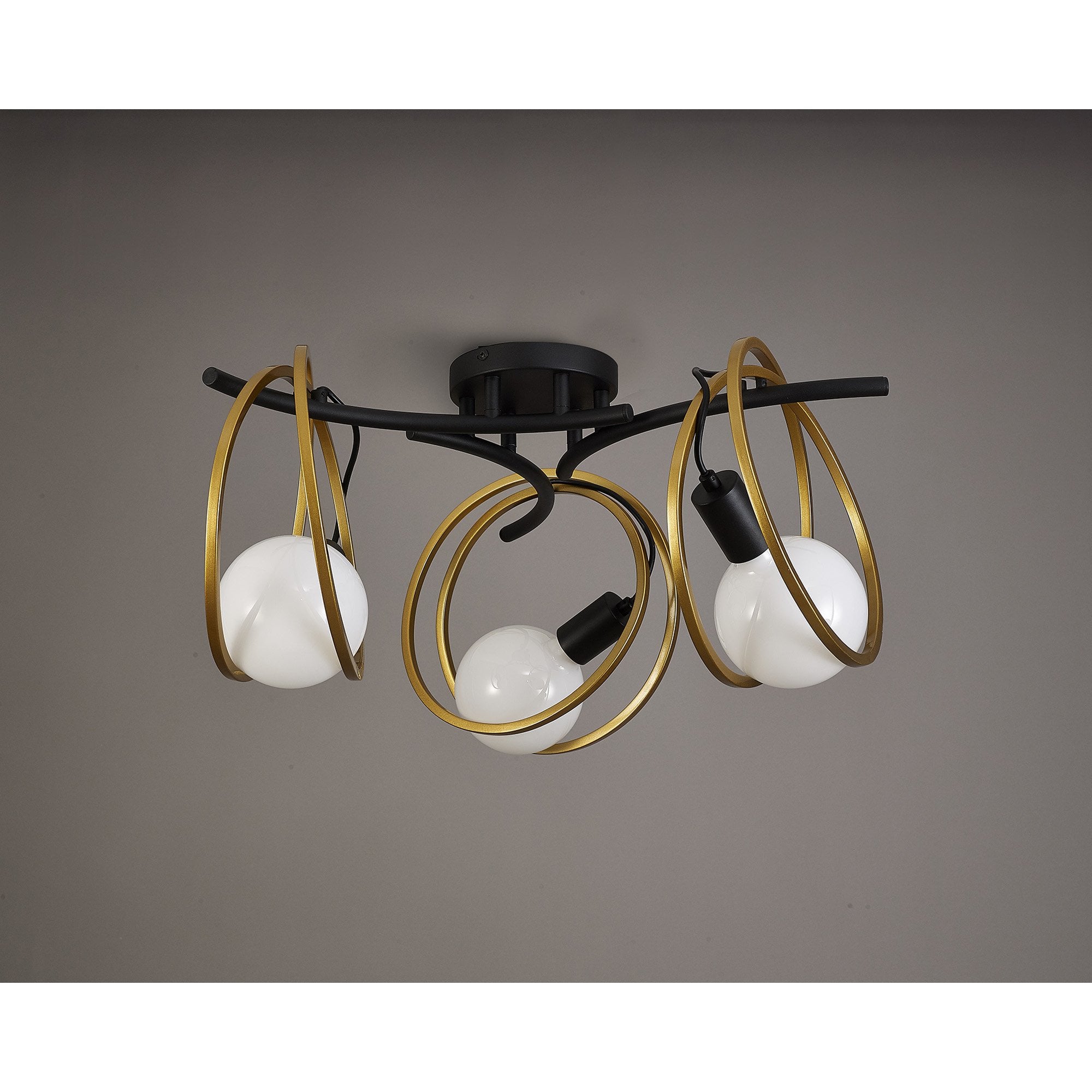 Fabula Bury Double Ring 3 Light Flush Light - Matt Black & Painted Gold