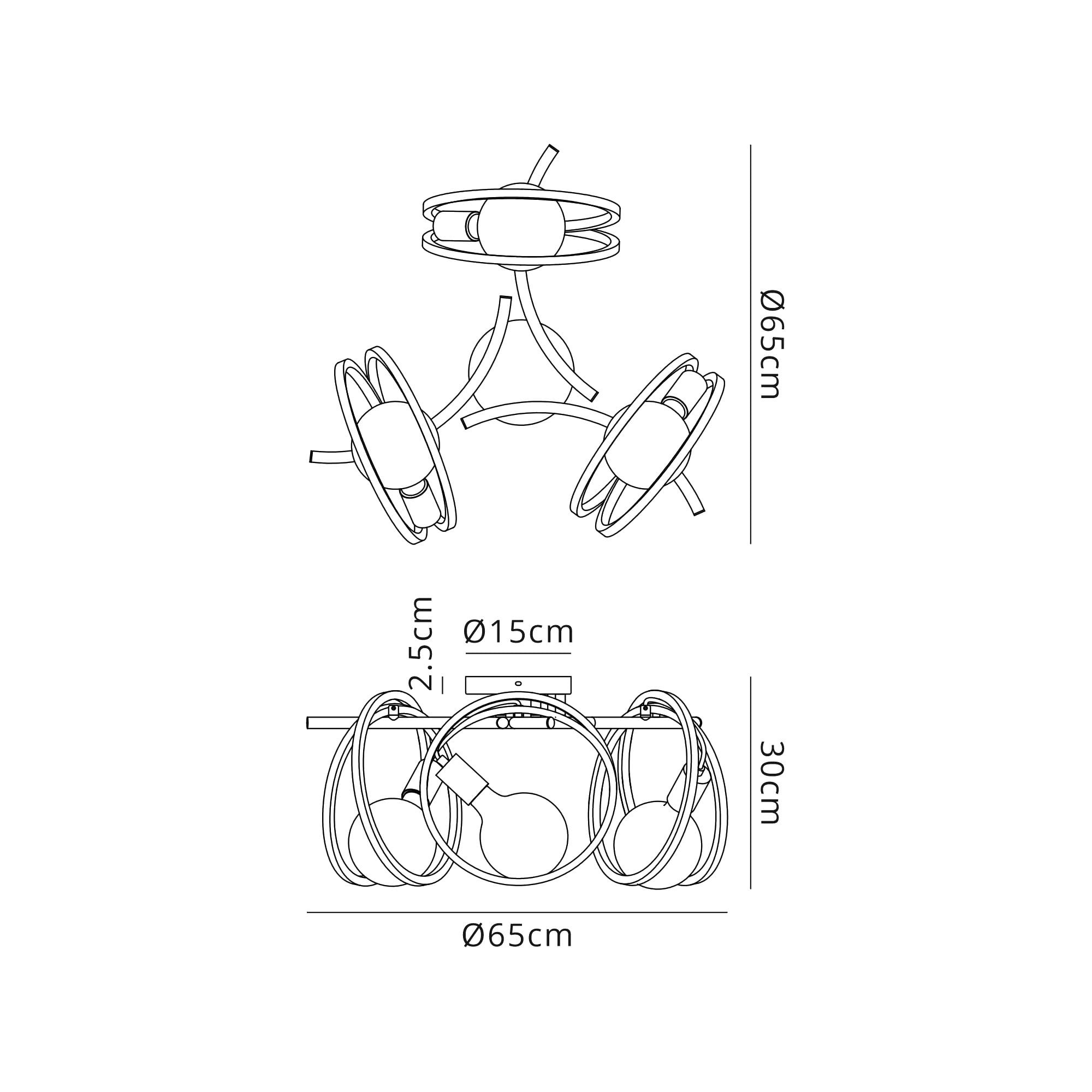 Fabula Bury Double Ring 3 Light Flush Light - Matt Black & Painted Gold