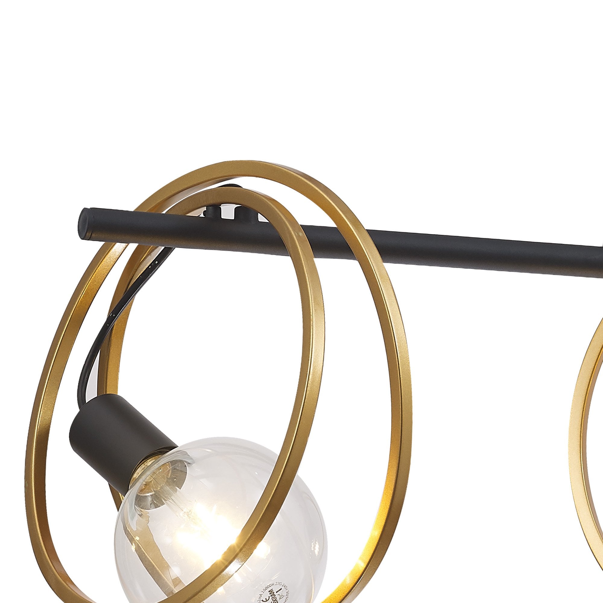 Fabula Bury Double Ring 3 Light Linear Pendant - Matt Black & Painted Gold