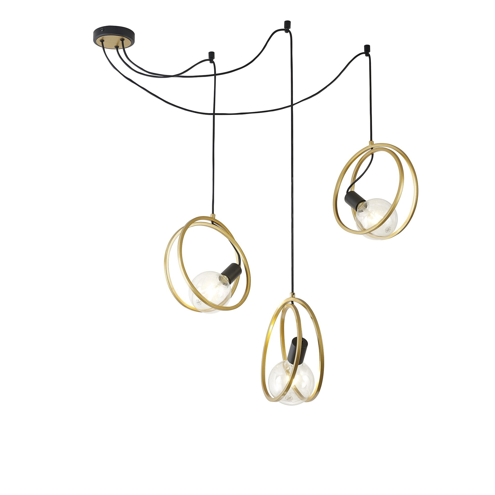 Fabula Bury Double Ring 3 Light Multi Pendant - Matt Black & Painted Gold