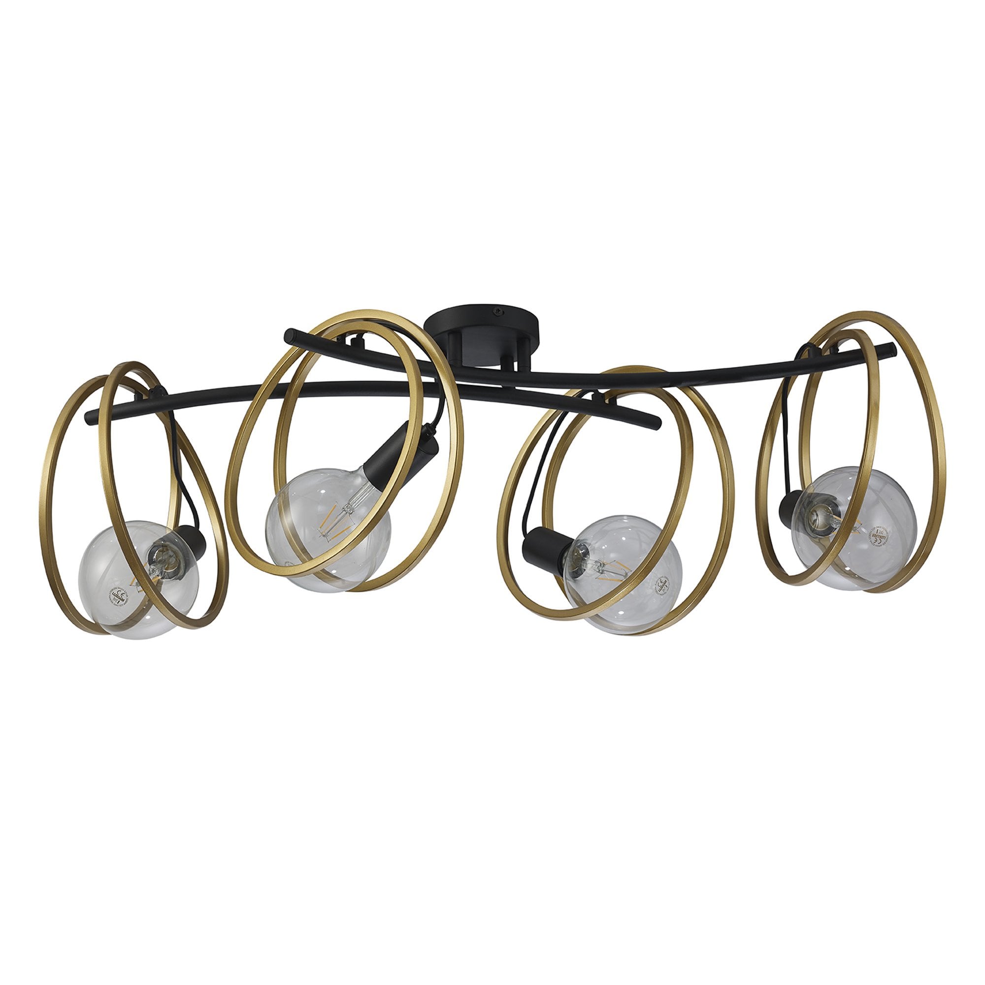 Fabula Bury Double Ring 4 Light Flush Light - Matt Black & Painted Gold