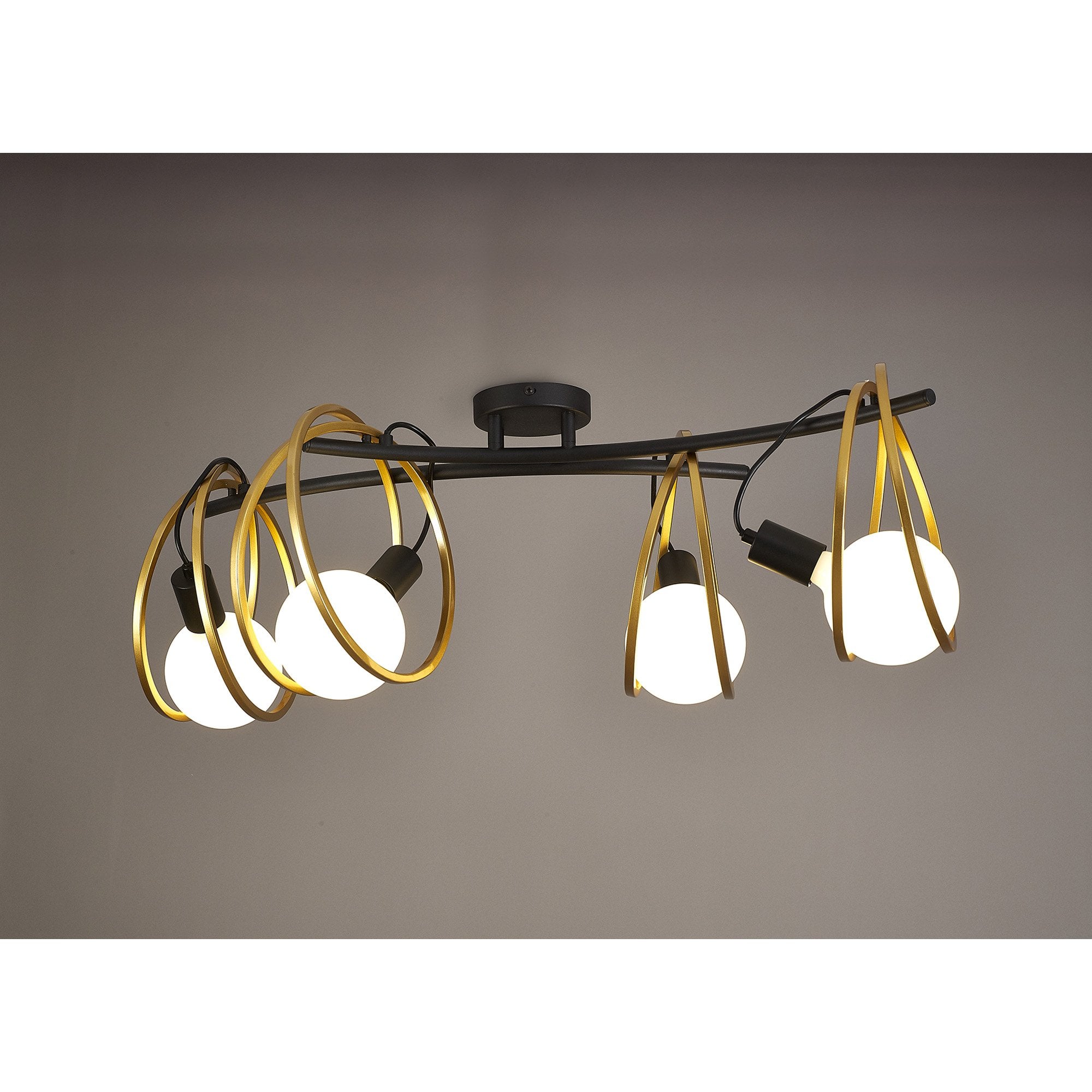 Fabula Bury Double Ring 4 Light Flush Light - Matt Black & Painted Gold