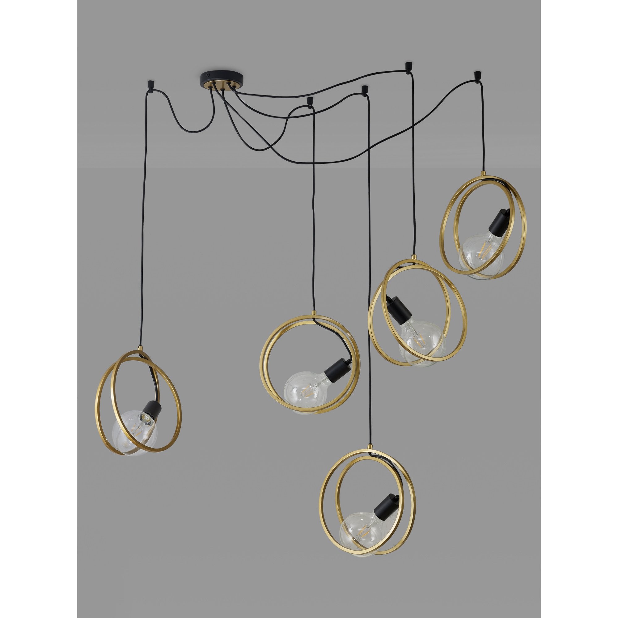 Fabula Bury Double Ring 5 Light Multi Pendant - Matt Black & Painted Gold