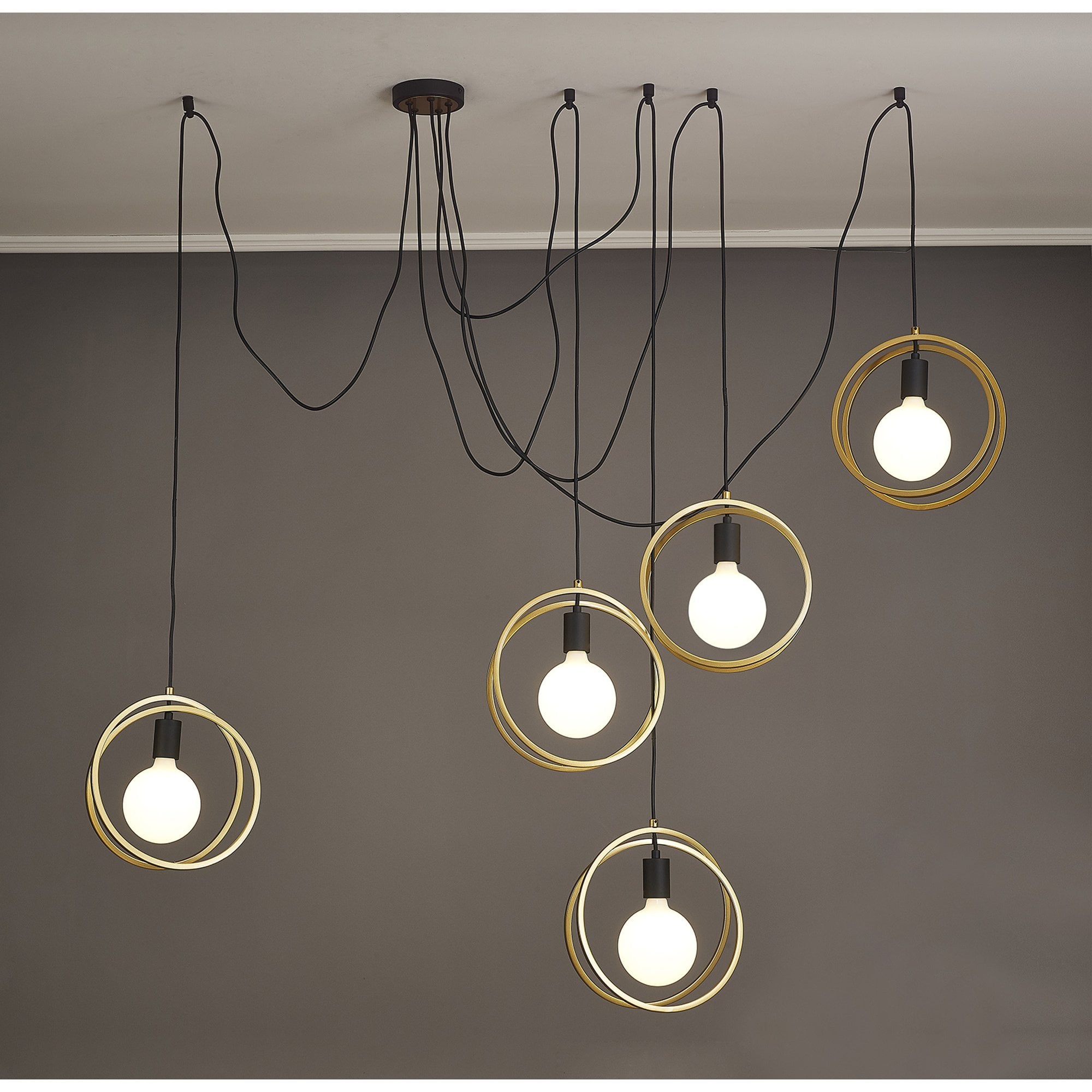 Fabula Bury Double Ring 5 Light Multi Pendant - Matt Black & Painted Gold