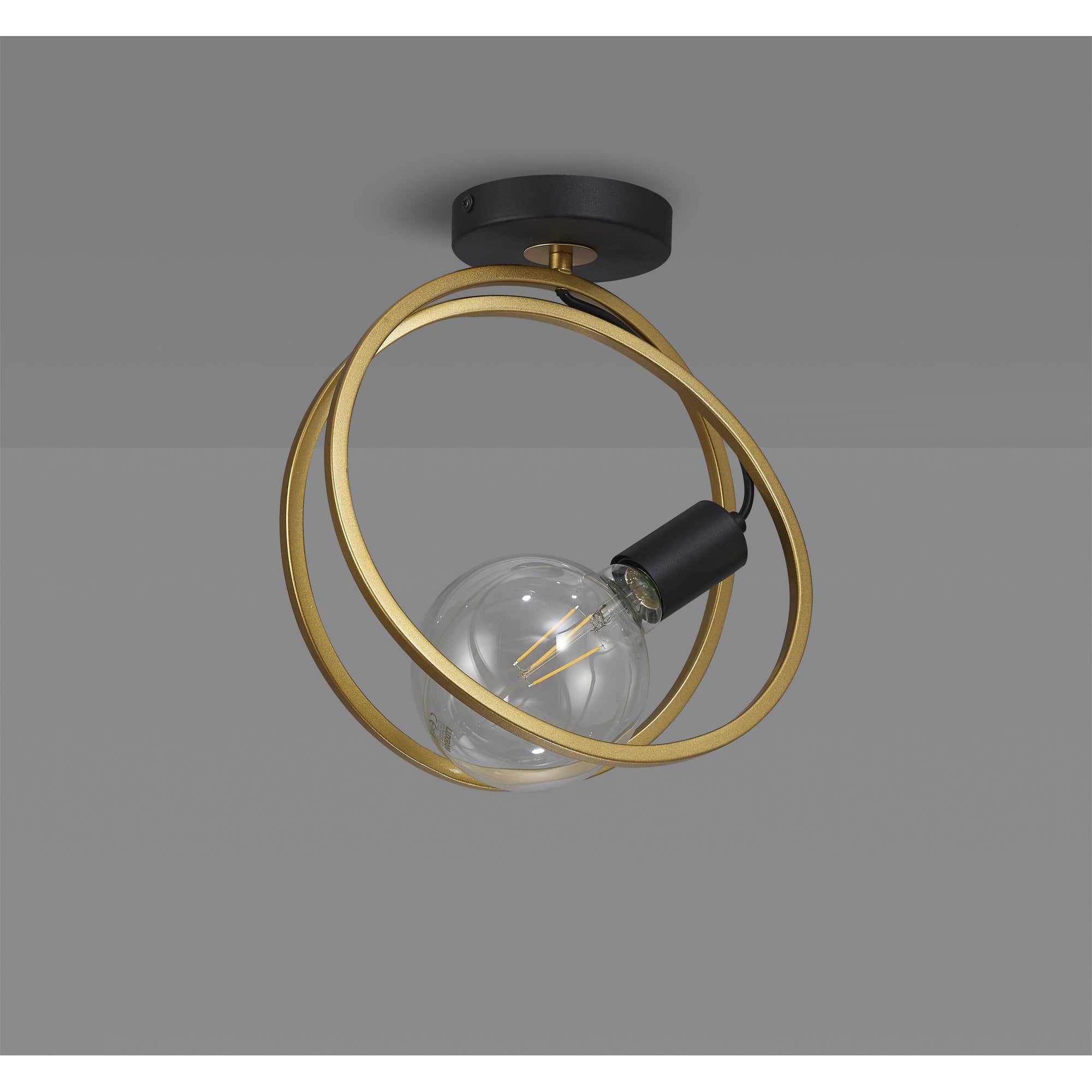 Fabula Bury Double Ring Single Flush Light - Matt Black & Painted Gold