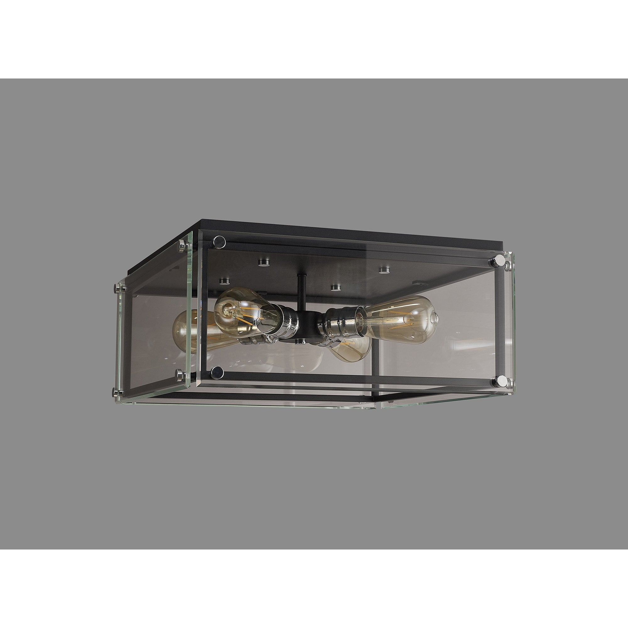Fabula Cambridge 4 Light Flush Light - Matt Black, Chrome & Clear Glass