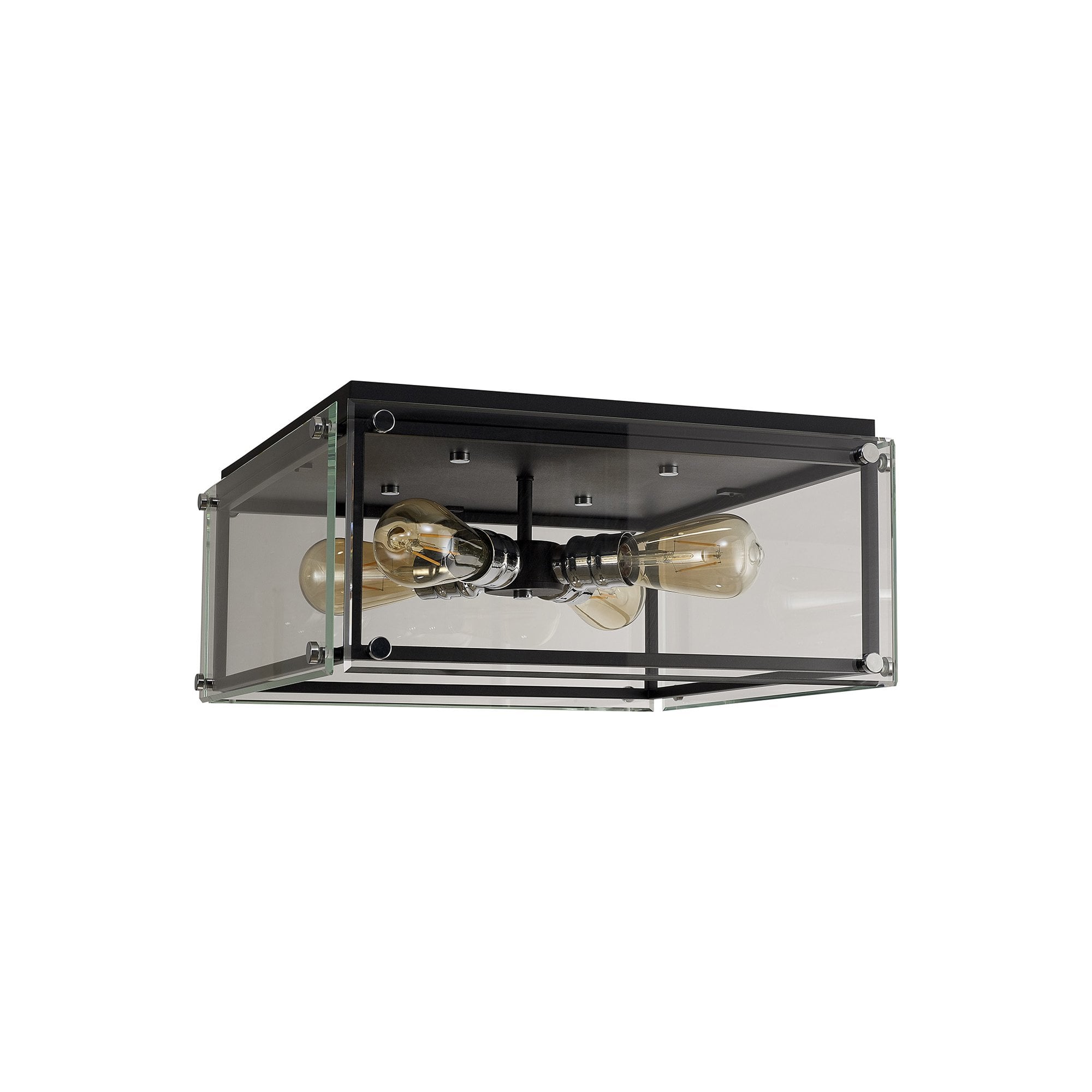 Fabula Cambridge 4 Light Flush Light - Matt Black, Chrome & Clear Glass