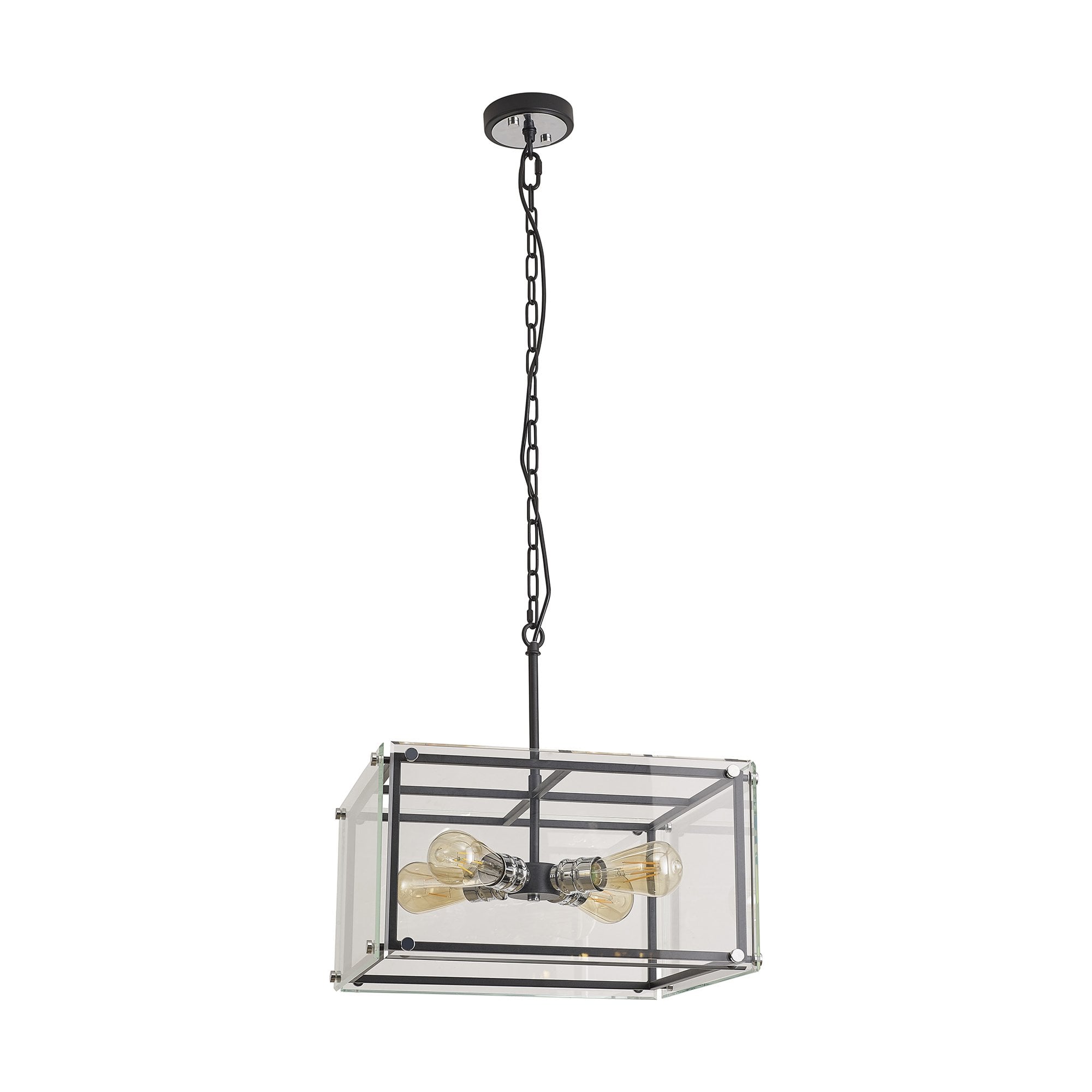 Fabula Cambridge 4 Light Pendant - Matt Black, Chrome & Clear Glass