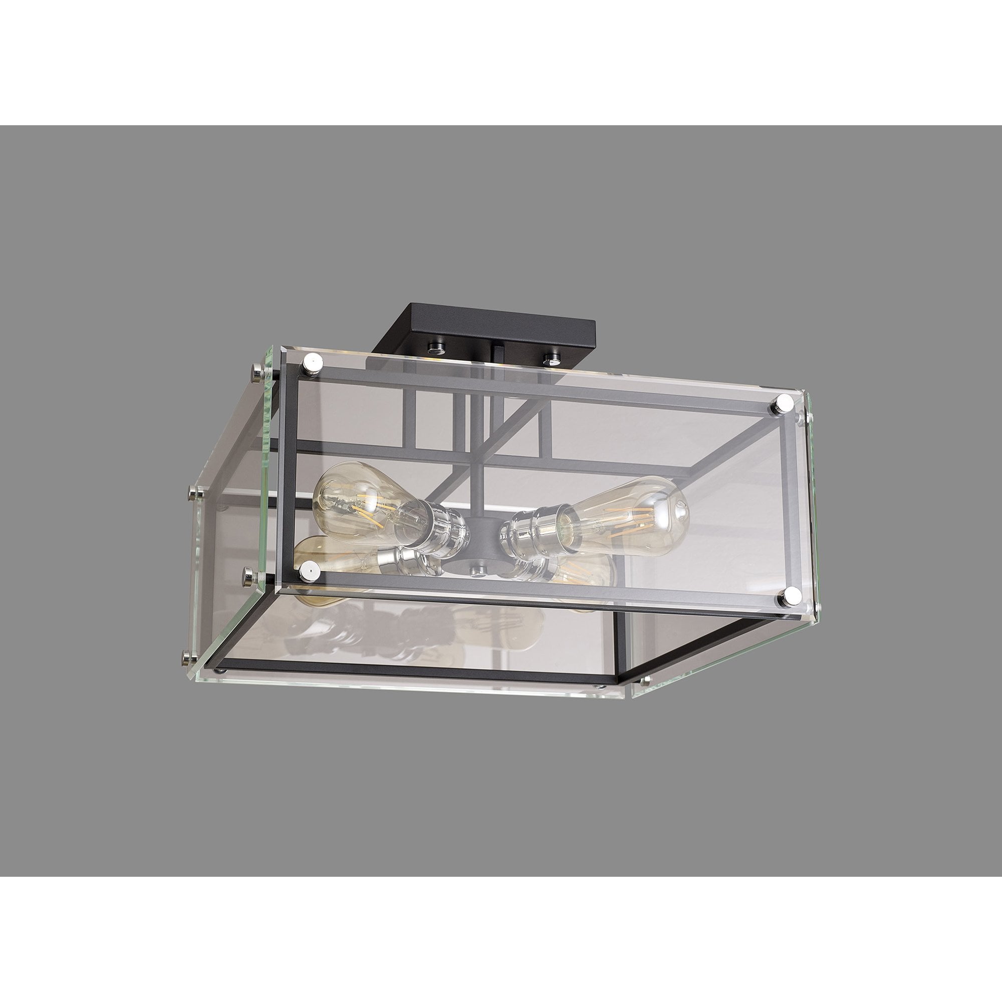 Fabula Cambridge 4 Light Semi-Flush Light - Matt Black, Chrome & Clear Glass
