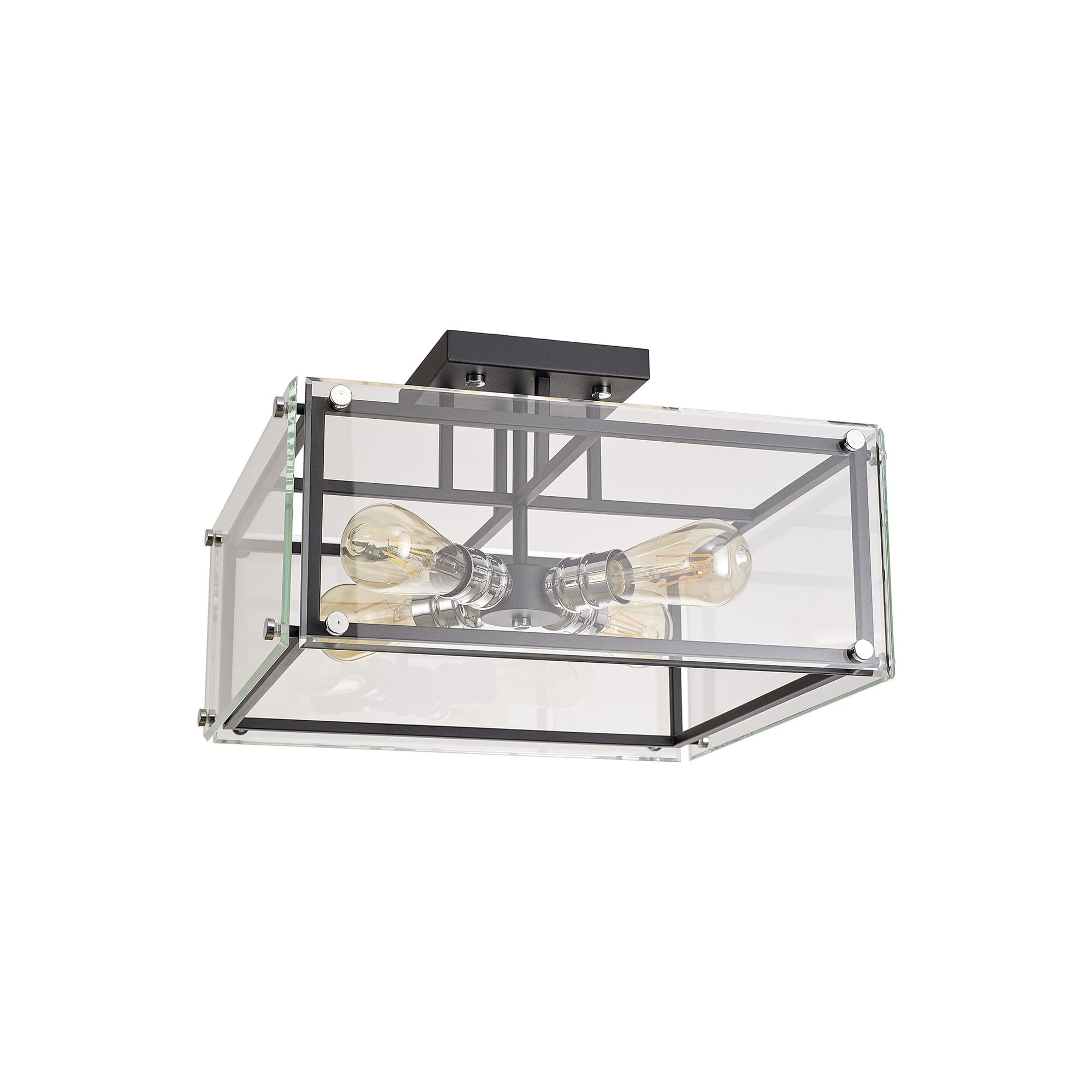 Fabula Cambridge 4 Light Semi-Flush Light - Matt Black, Chrome & Clear Glass