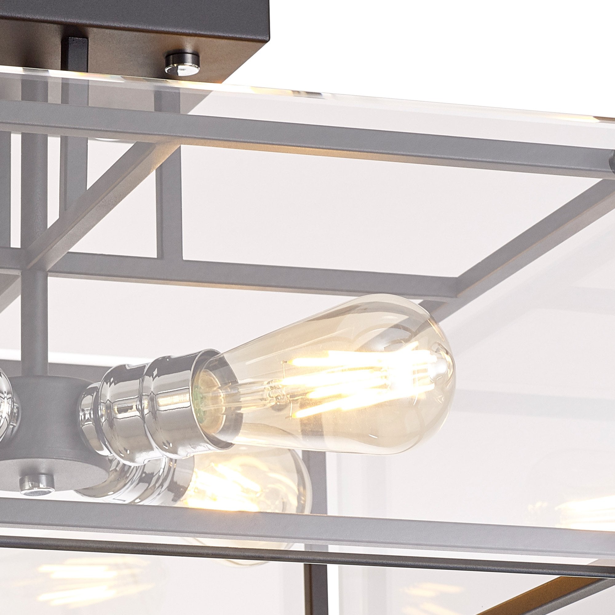 Fabula Cambridge 4 Light Semi-Flush Light - Matt Black, Chrome & Clear Glass