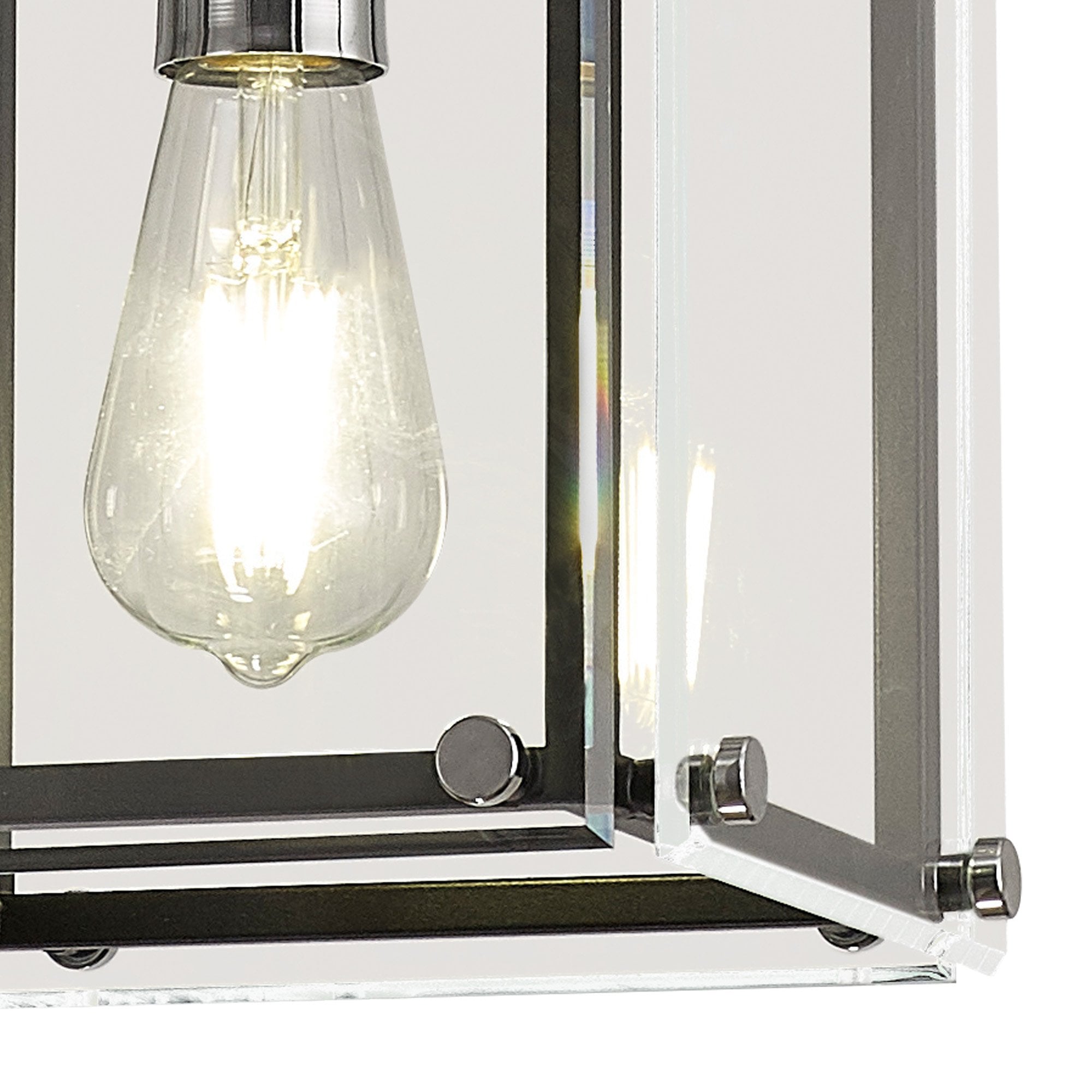 Fabula Cambridge Single Pendant - Matt Black, Chrome & Clear Glass