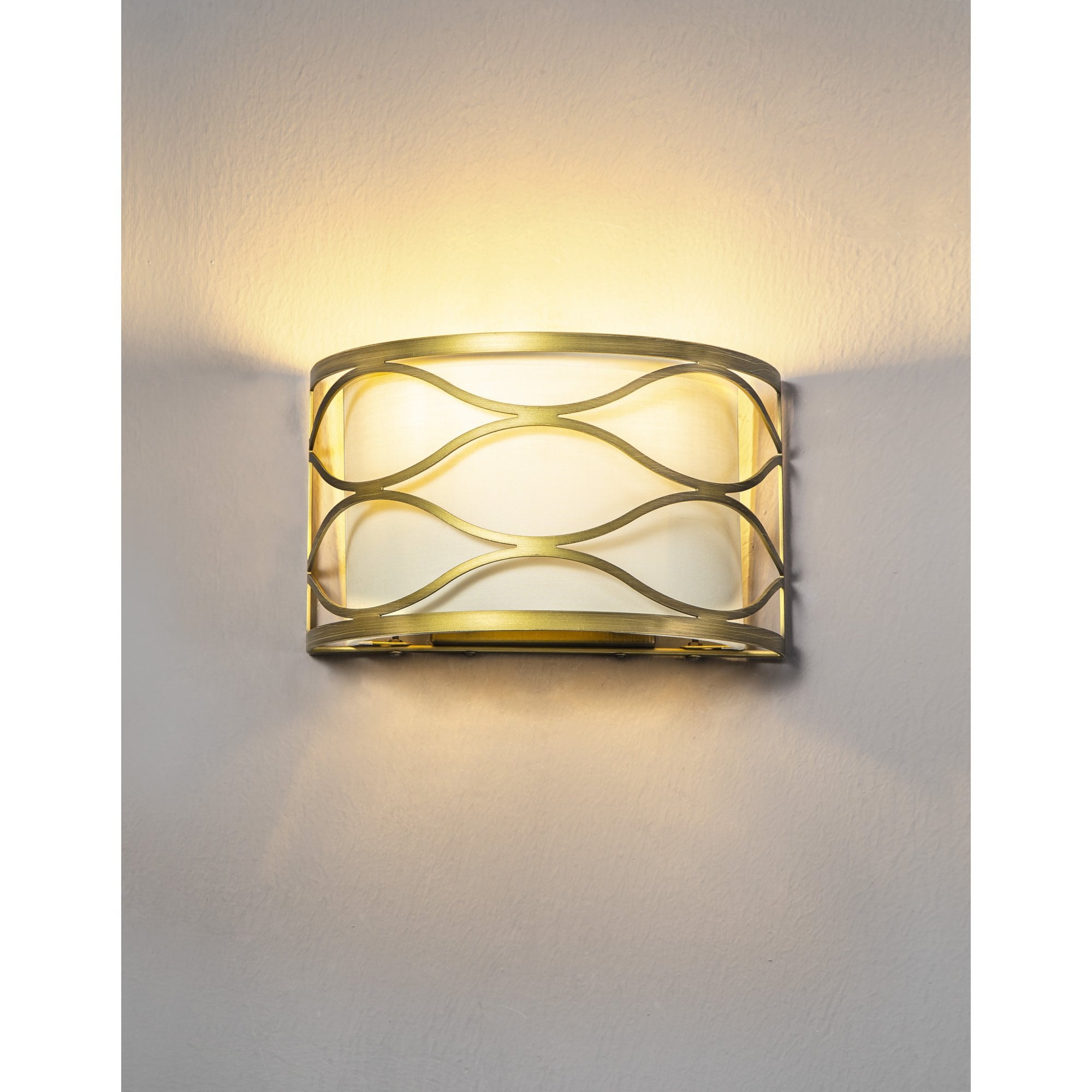 Fabula Carbis 2 Light Wall Lamp - Aged Gold & Cream Fabric Shade