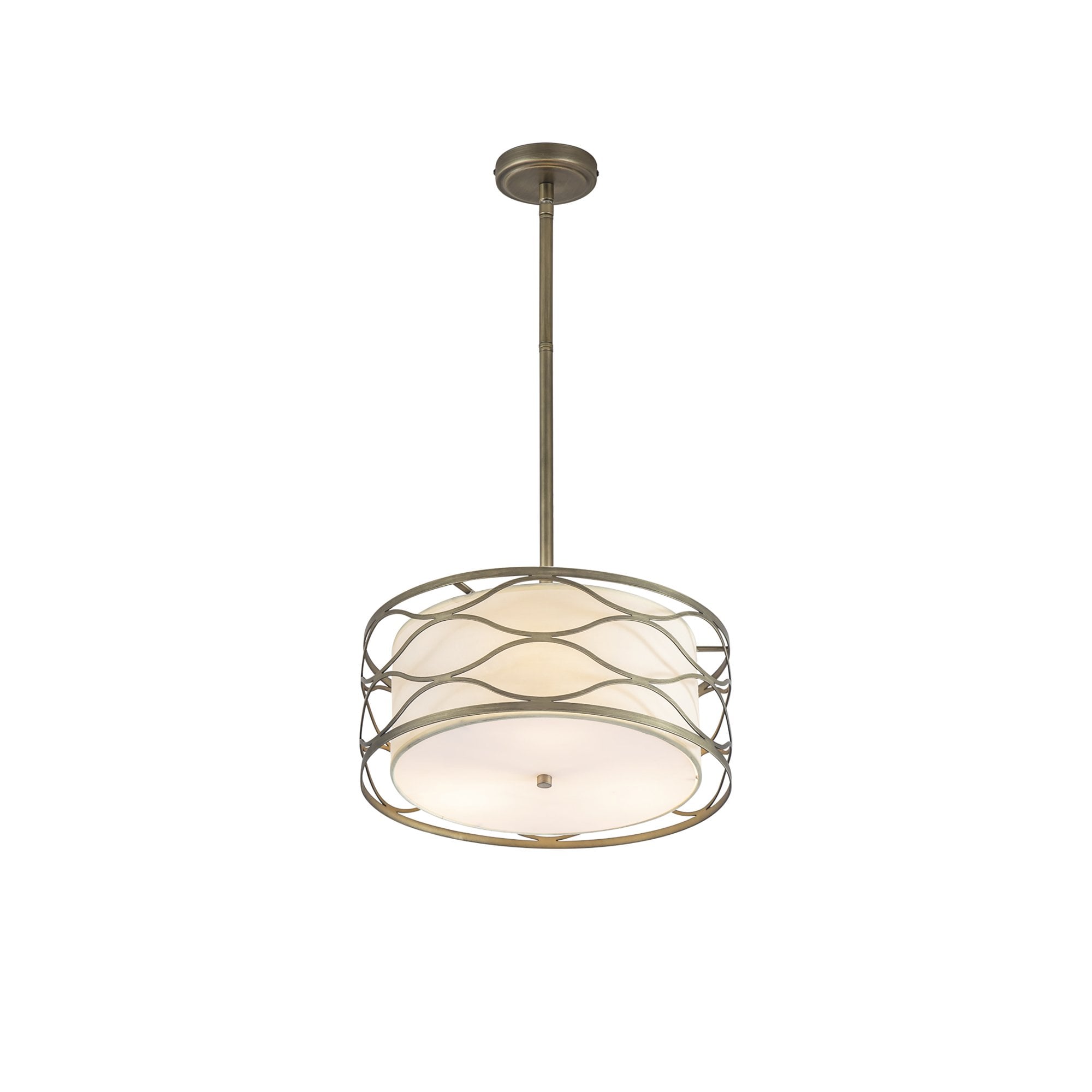 Fabula Carbis 3 Light Pendant/Semi-Flush Light - Aged Gold & Cream Fabric Shade