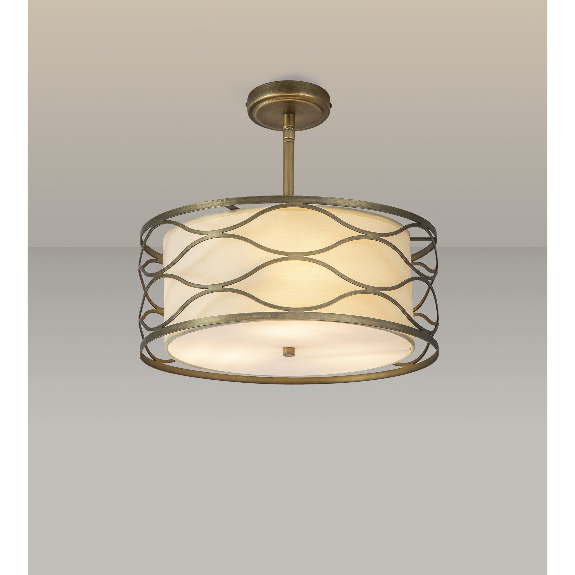 Fabula Carbis 5 Light Pendant/Semi-Flush Light - Aged Gold & Cream Fabric Shade