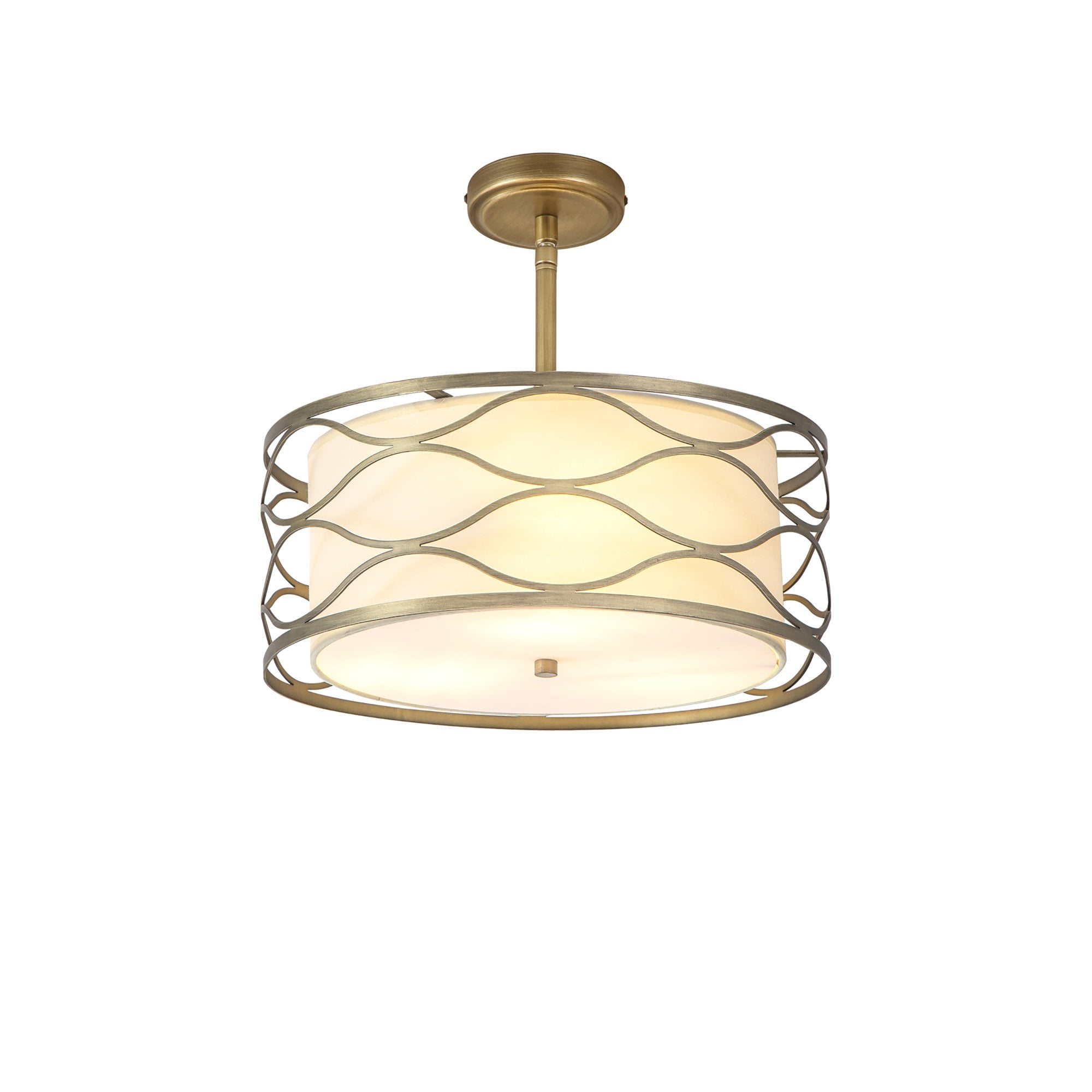 Fabula Carbis 5 Light Pendant/Semi-Flush Light - Aged Gold & Cream Fabric Shade