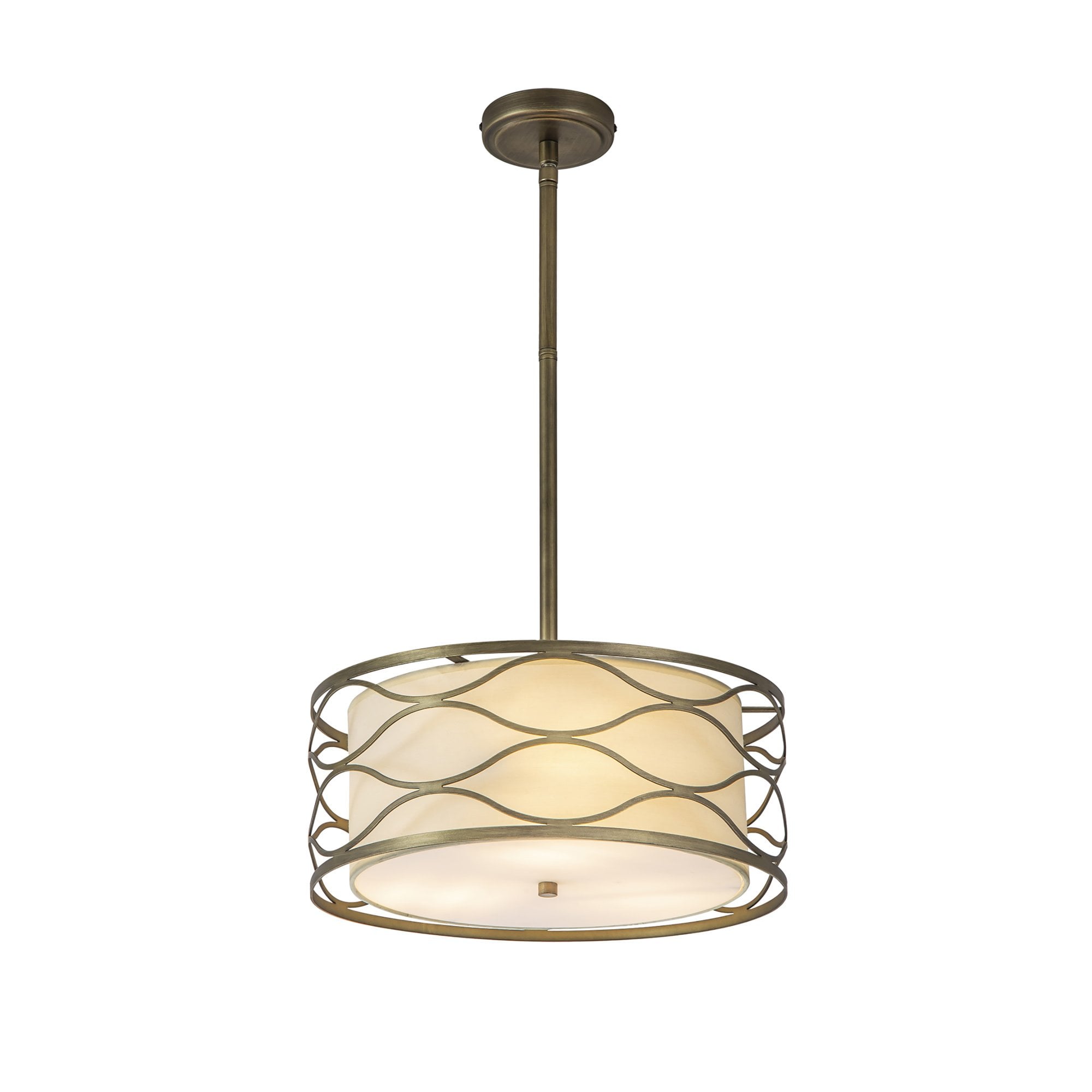 Fabula Carbis 5 Light Pendant/Semi-Flush Light - Aged Gold & Cream Fabric Shade