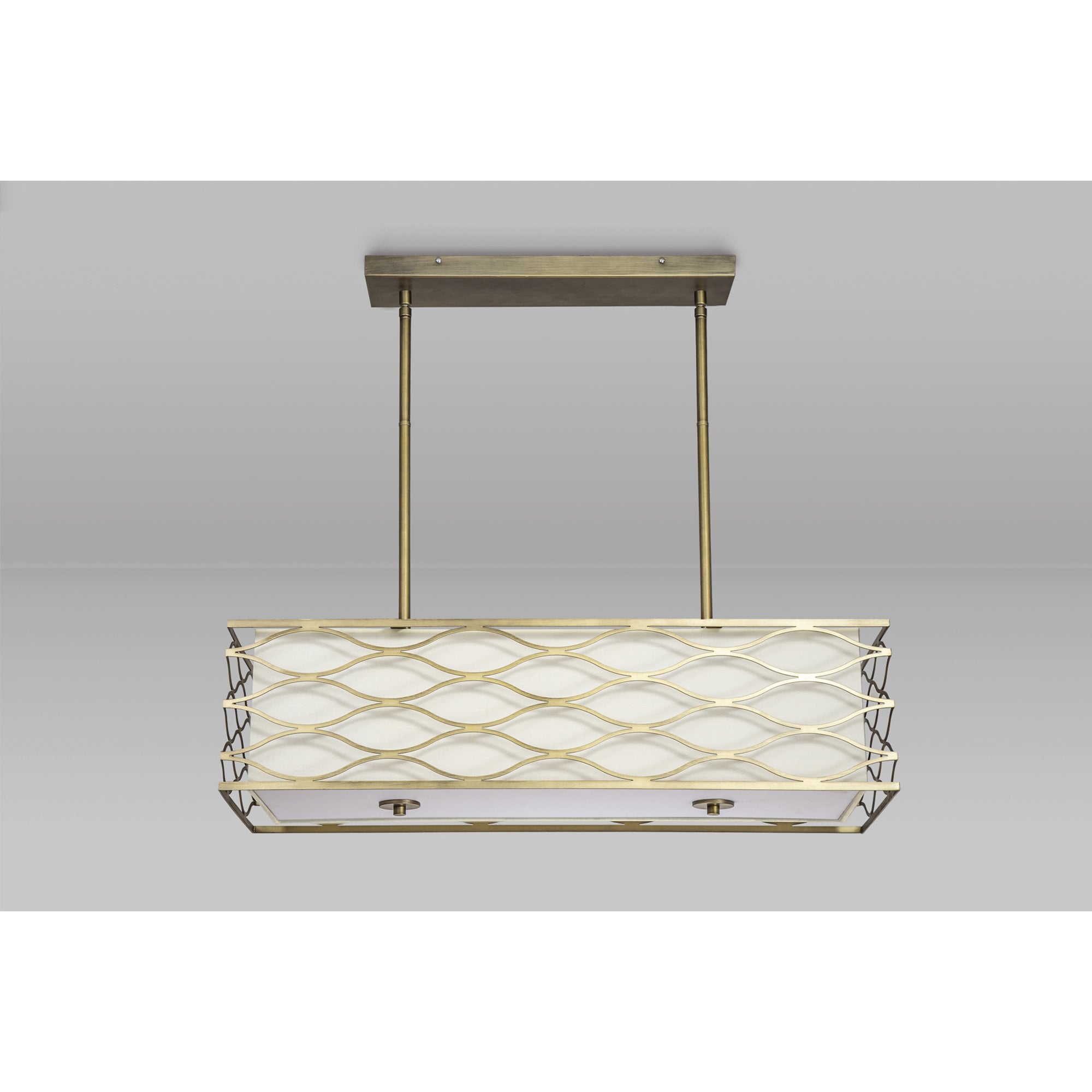 Fabula Carbis 5 Light Rectangle Pendant/Semi-Flush Light - Aged Gold & Cream Fabric Shade