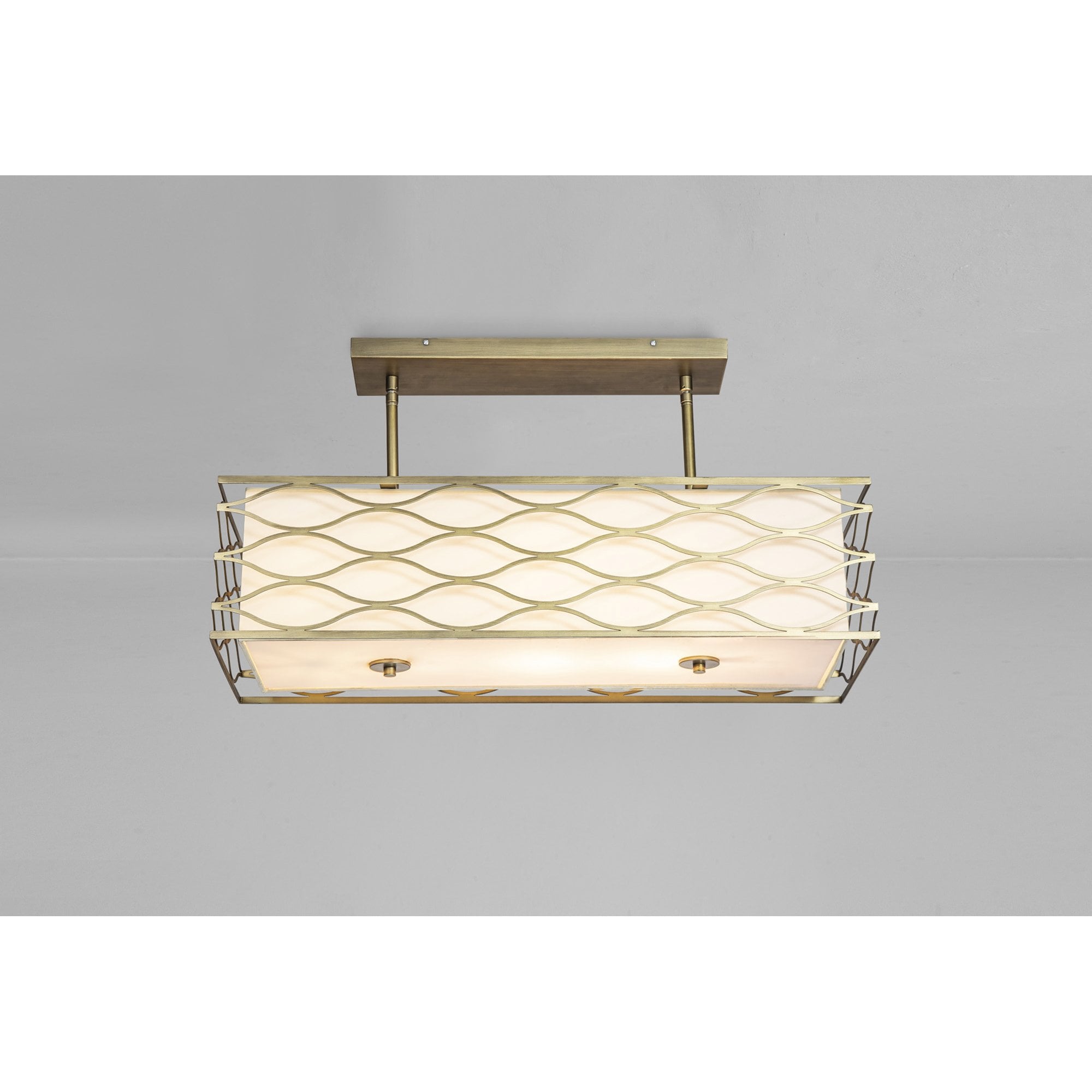 Fabula Carbis 5 Light Rectangle Pendant/Semi-Flush Light - Aged Gold & Cream Fabric Shade
