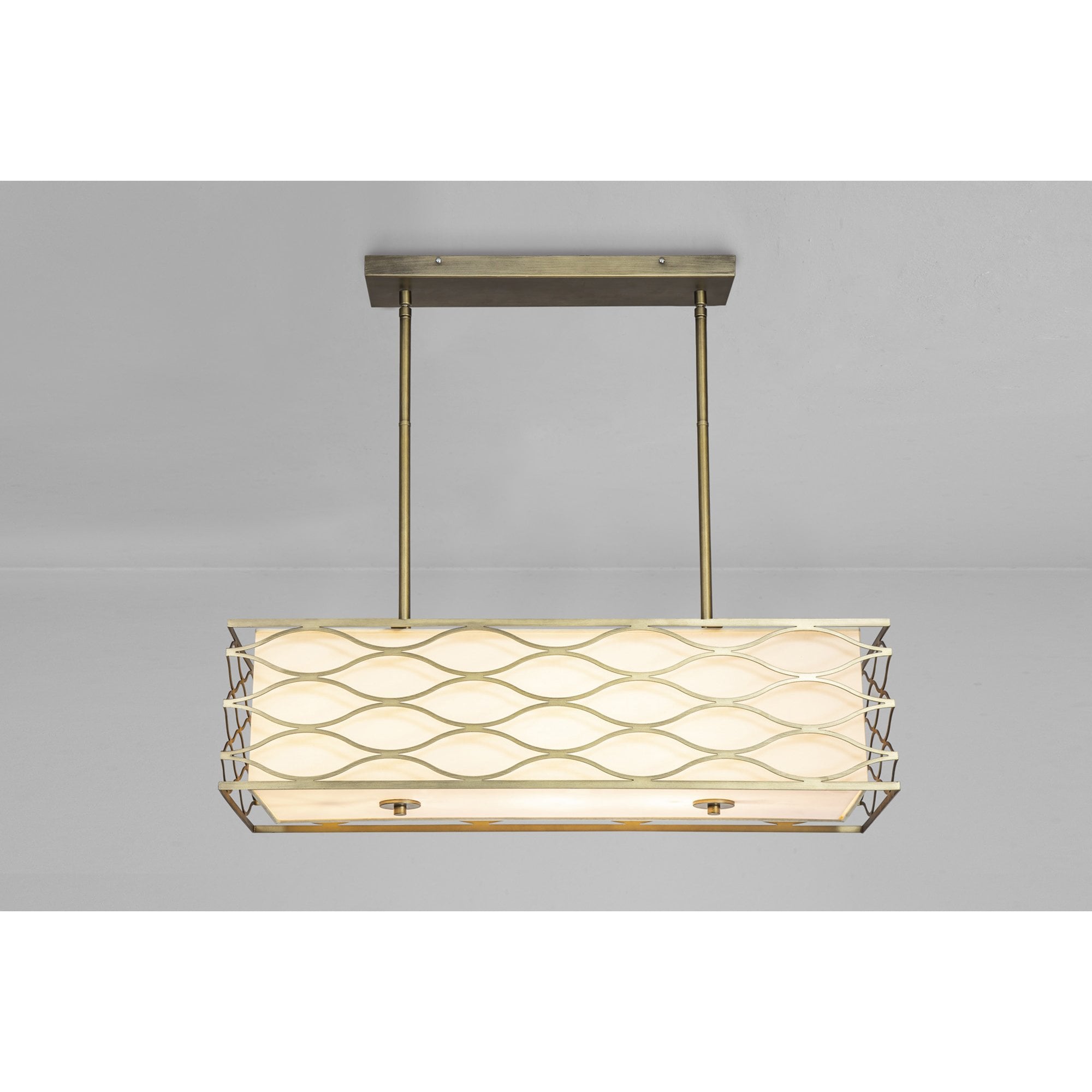 Fabula Carbis 5 Light Rectangle Pendant/Semi-Flush Light - Aged Gold & Cream Fabric Shade