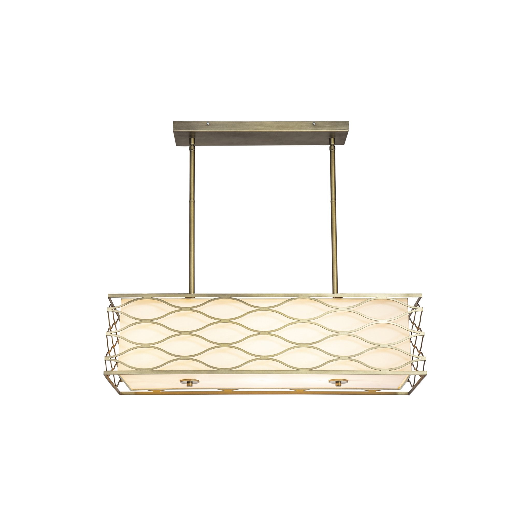 Fabula Carbis 5 Light Rectangle Pendant/Semi-Flush Light - Aged Gold & Cream Fabric Shade