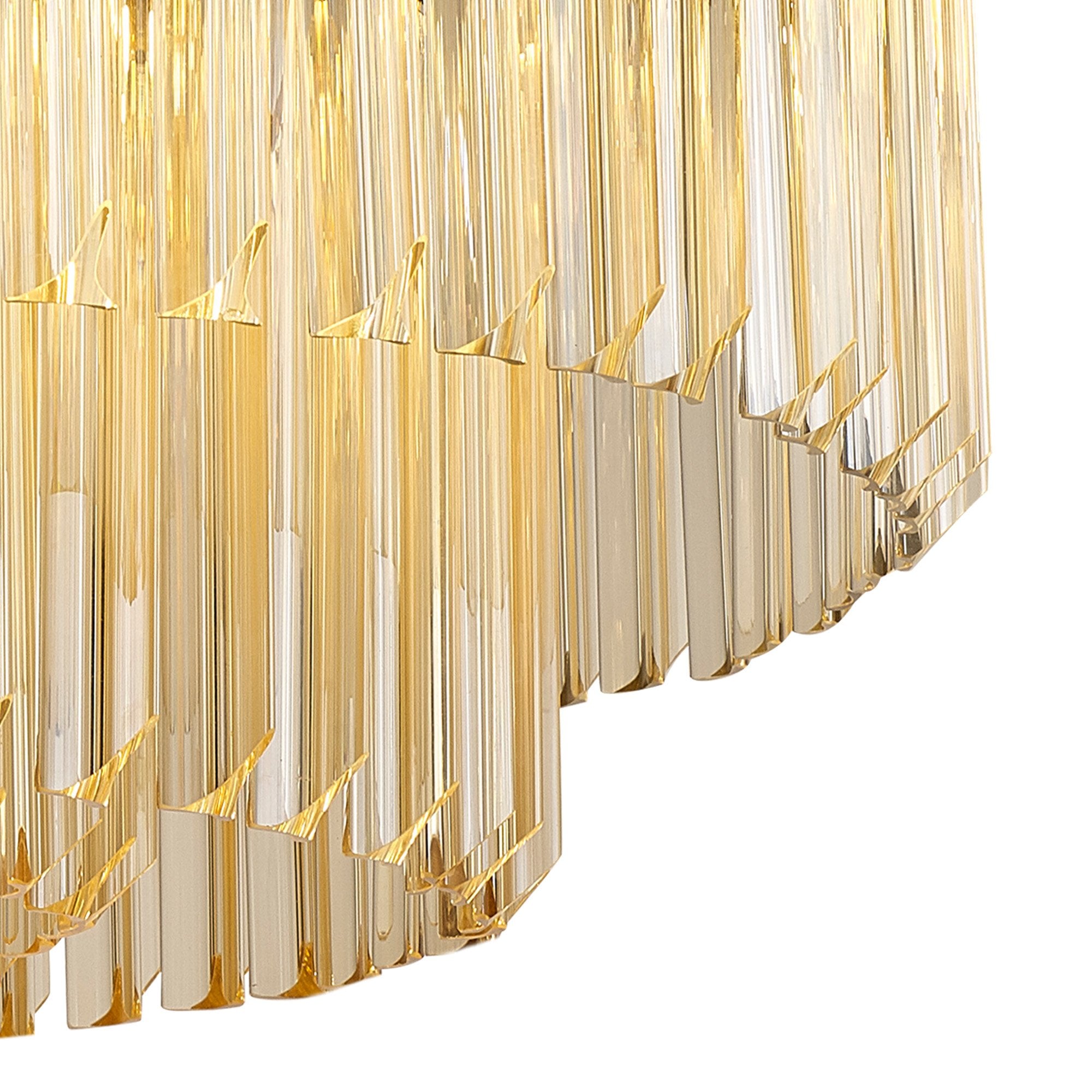Fabula Cedar 12 Light Flush Light - Brass & Cognac Sculpted Glass
