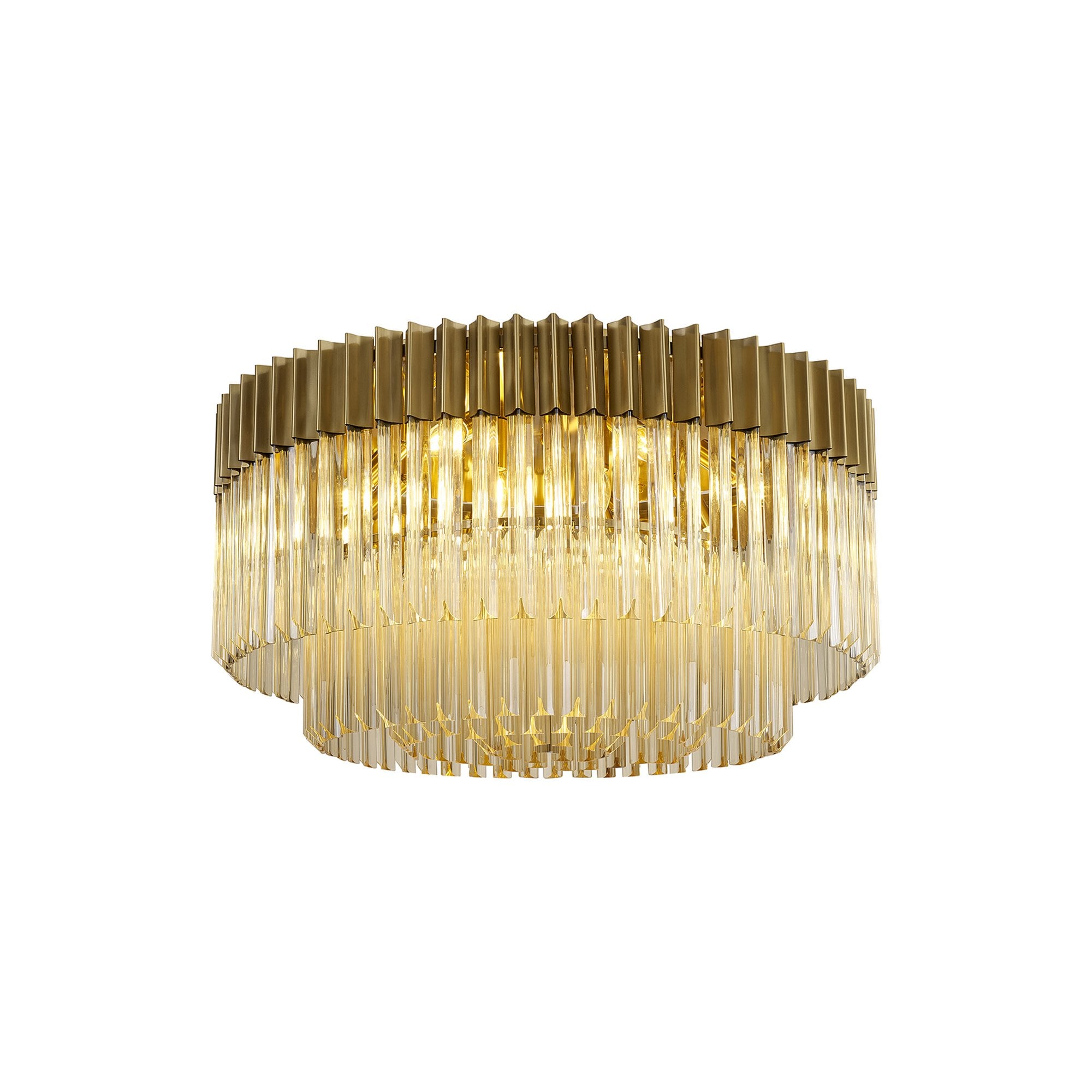 Fabula Cedar 12 Light Flush Light - Brass & Cognac Sculpted Glass