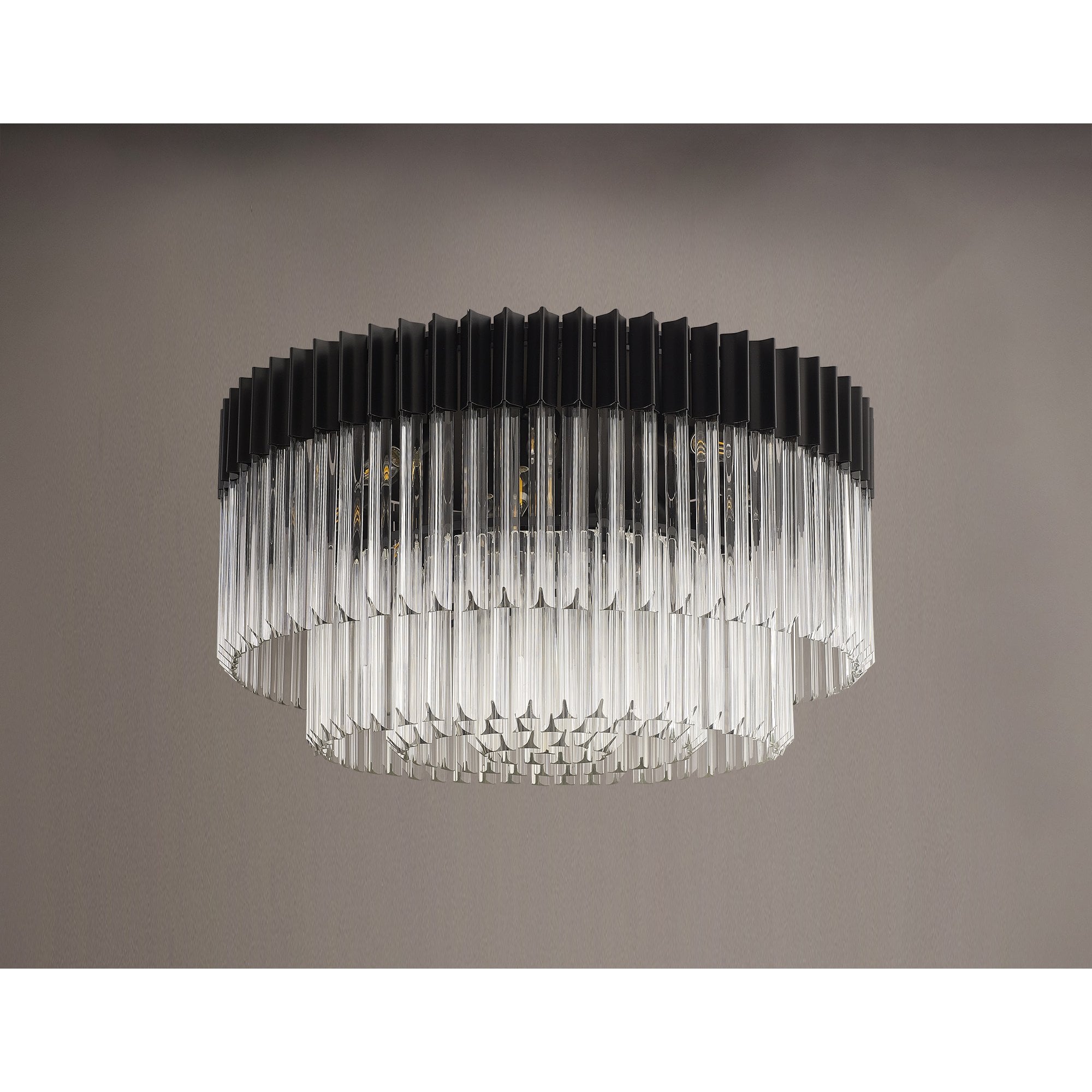 Fabula Cedar 12 Light Flush Light - Matt Black & Clear Sculpted Glass