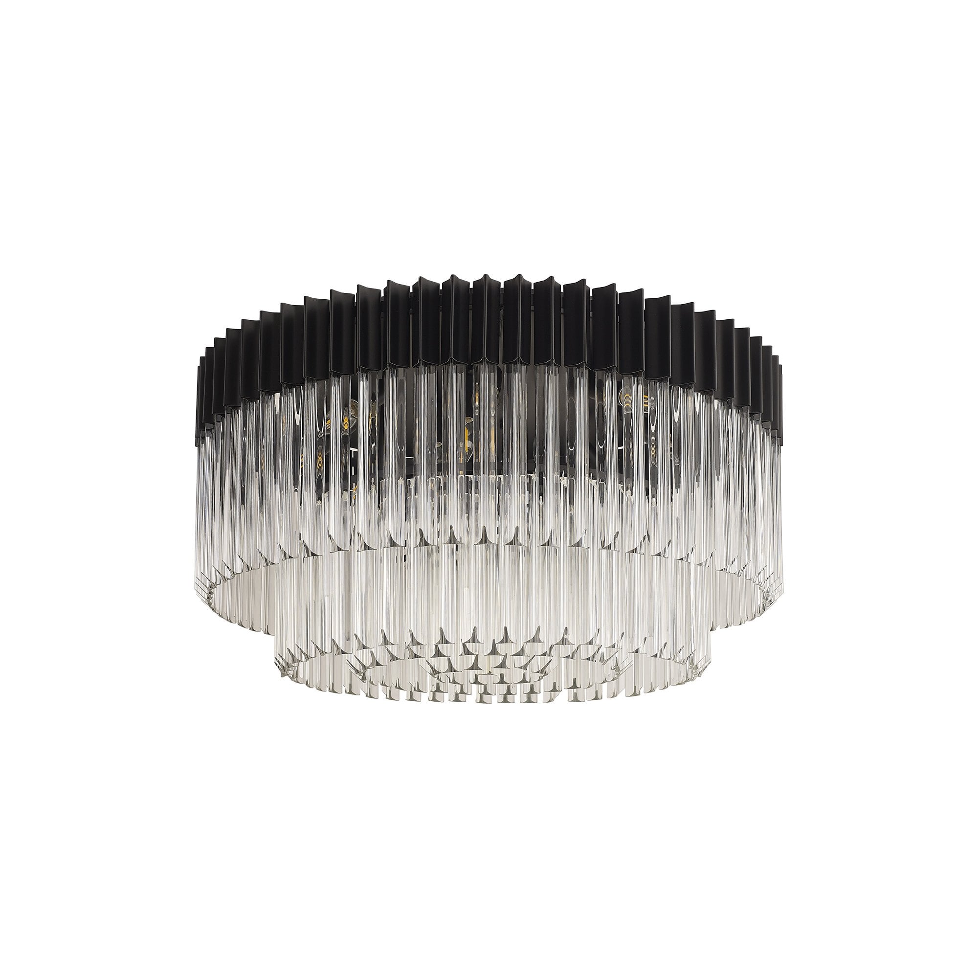 Fabula Cedar 12 Light Flush Light - Matt Black & Clear Sculpted Glass