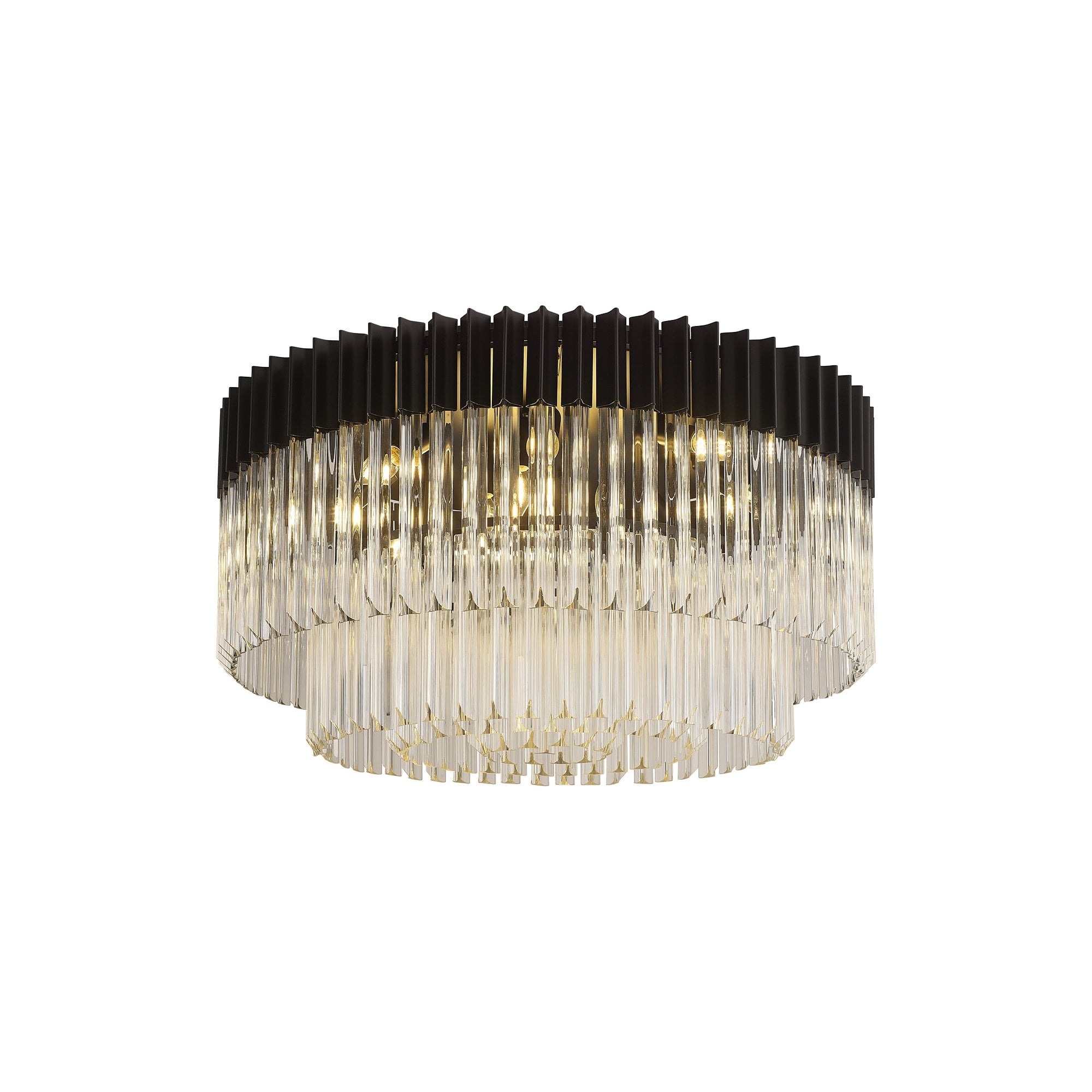 Fabula Cedar 12 Light Flush Light - Matt Black & Clear Sculpted Glass