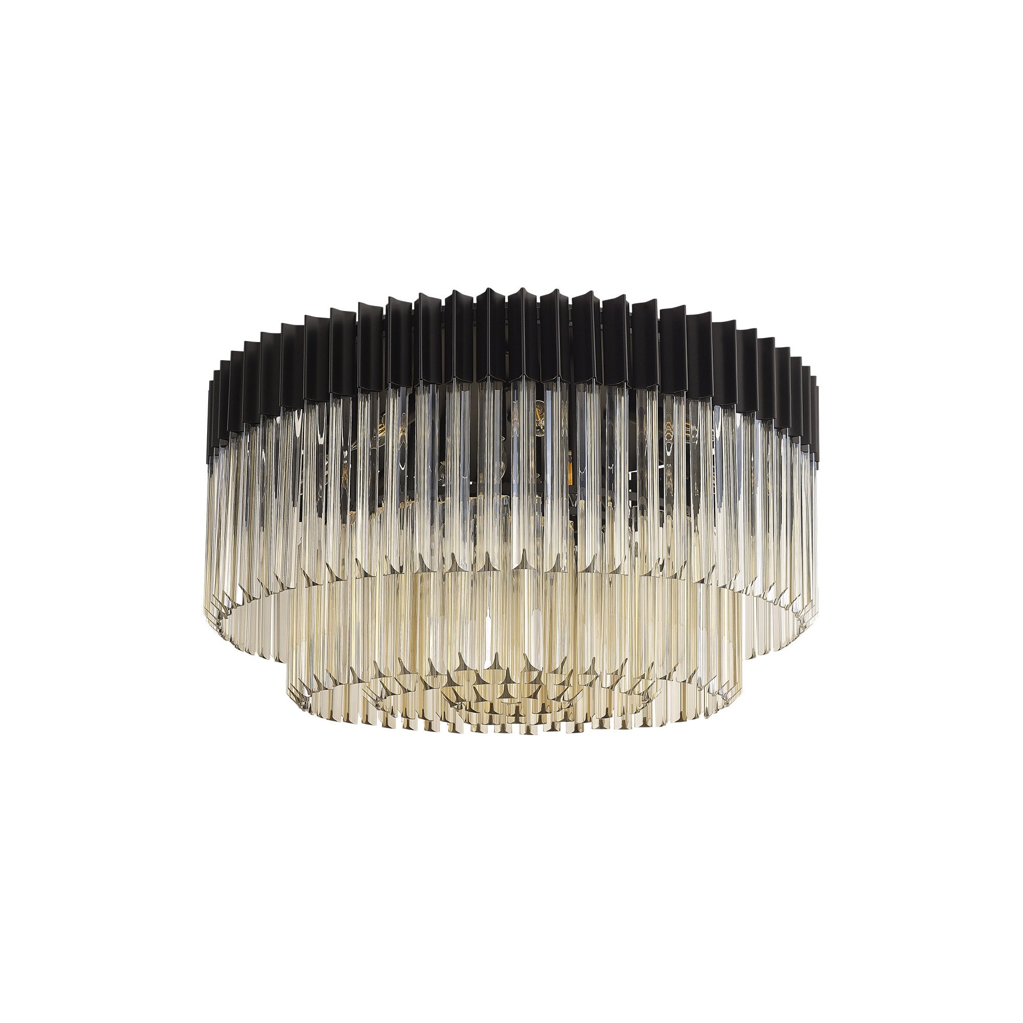 Fabula Cedar 12 Light Flush Light - Matt Black & Cognac Sculpted Glass