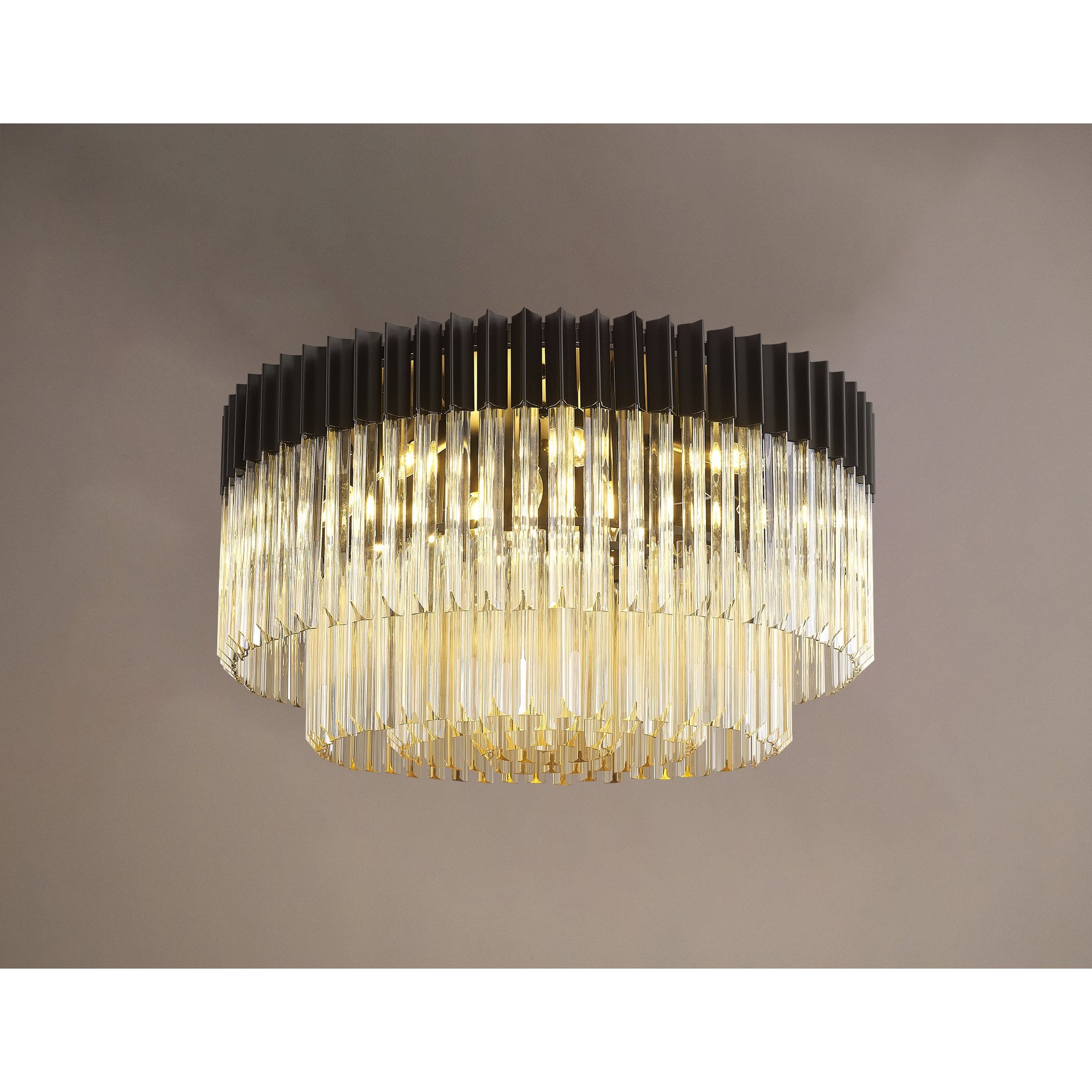 Fabula Cedar 12 Light Flush Light - Matt Black & Cognac Sculpted Glass