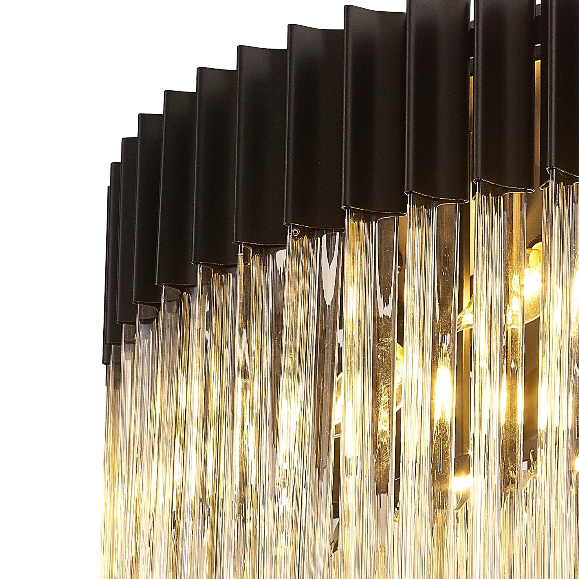 Fabula Cedar 12 Light Flush Light - Matt Black & Cognac Sculpted Glass