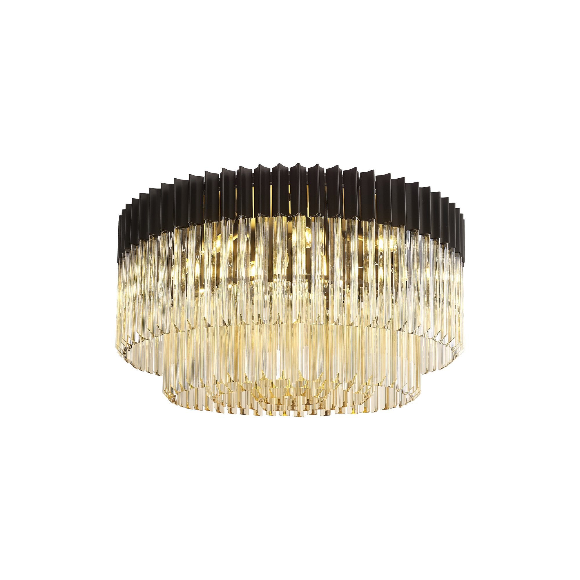 Fabula Cedar 12 Light Flush Light - Matt Black & Cognac Sculpted Glass