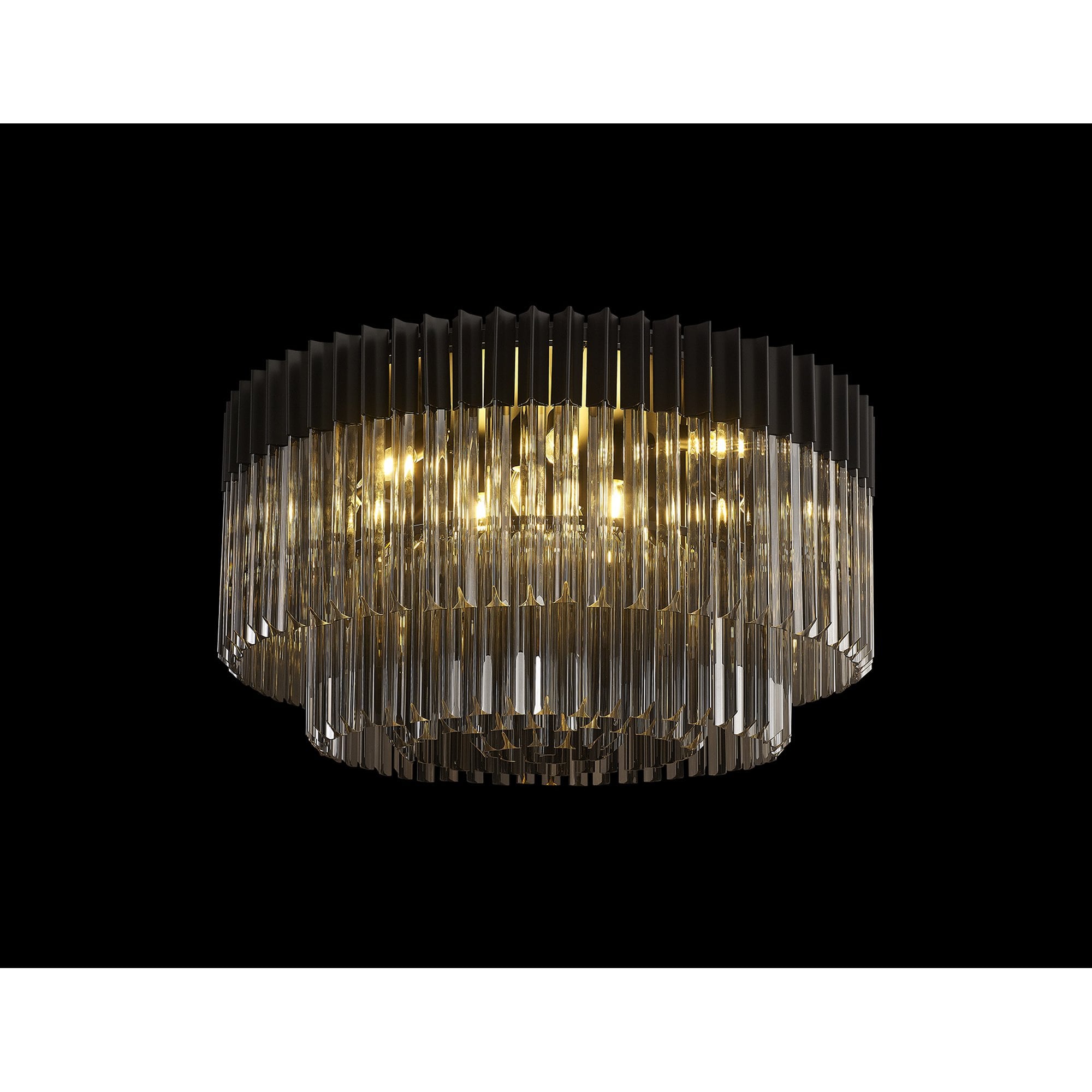 Fabula Cedar 12 Light Flush Light - Matt Black & Smoke Sculpted Glass