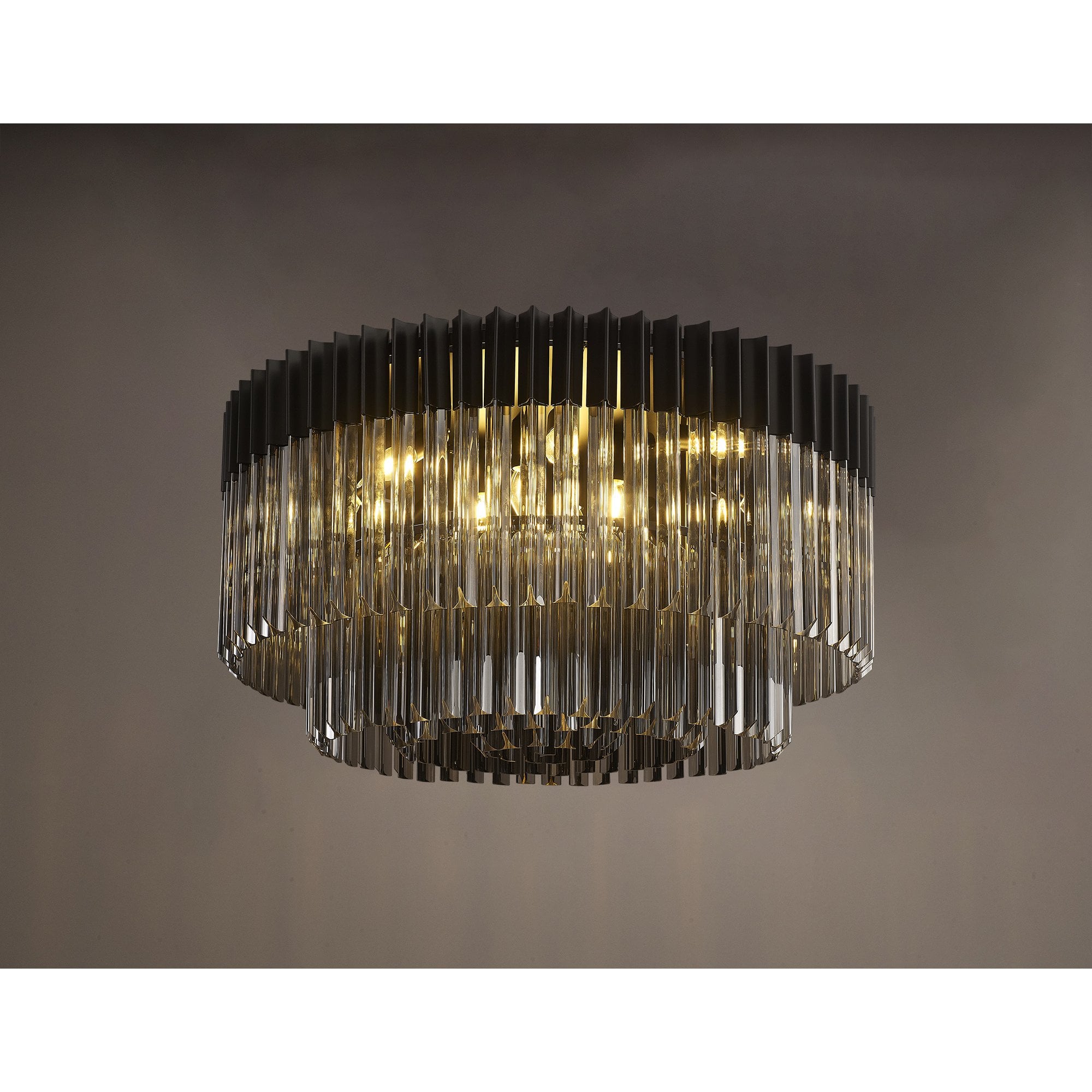 Fabula Cedar 12 Light Flush Light - Matt Black & Smoke Sculpted Glass