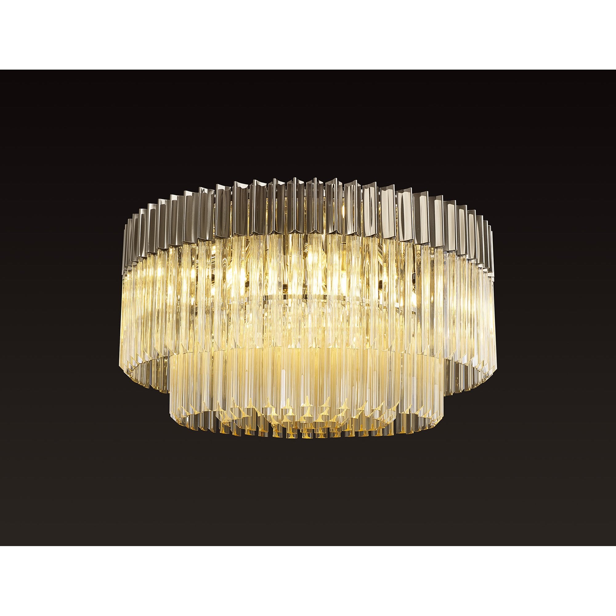 Fabula Cedar 12 Light Flush Light - Polished Nickel & Cognac Sculpted Glass