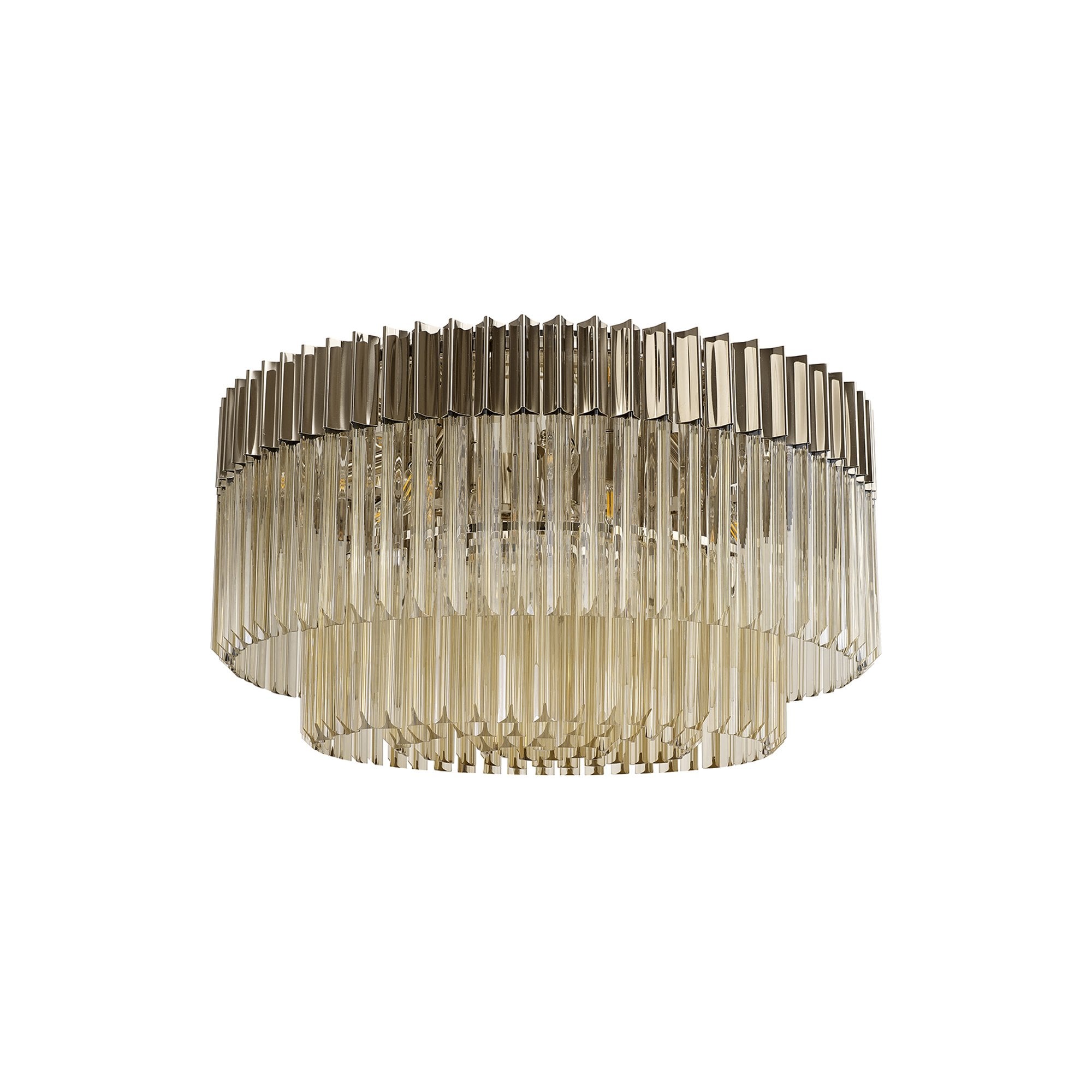 Fabula Cedar 12 Light Flush Light - Polished Nickel & Cognac Sculpted Glass