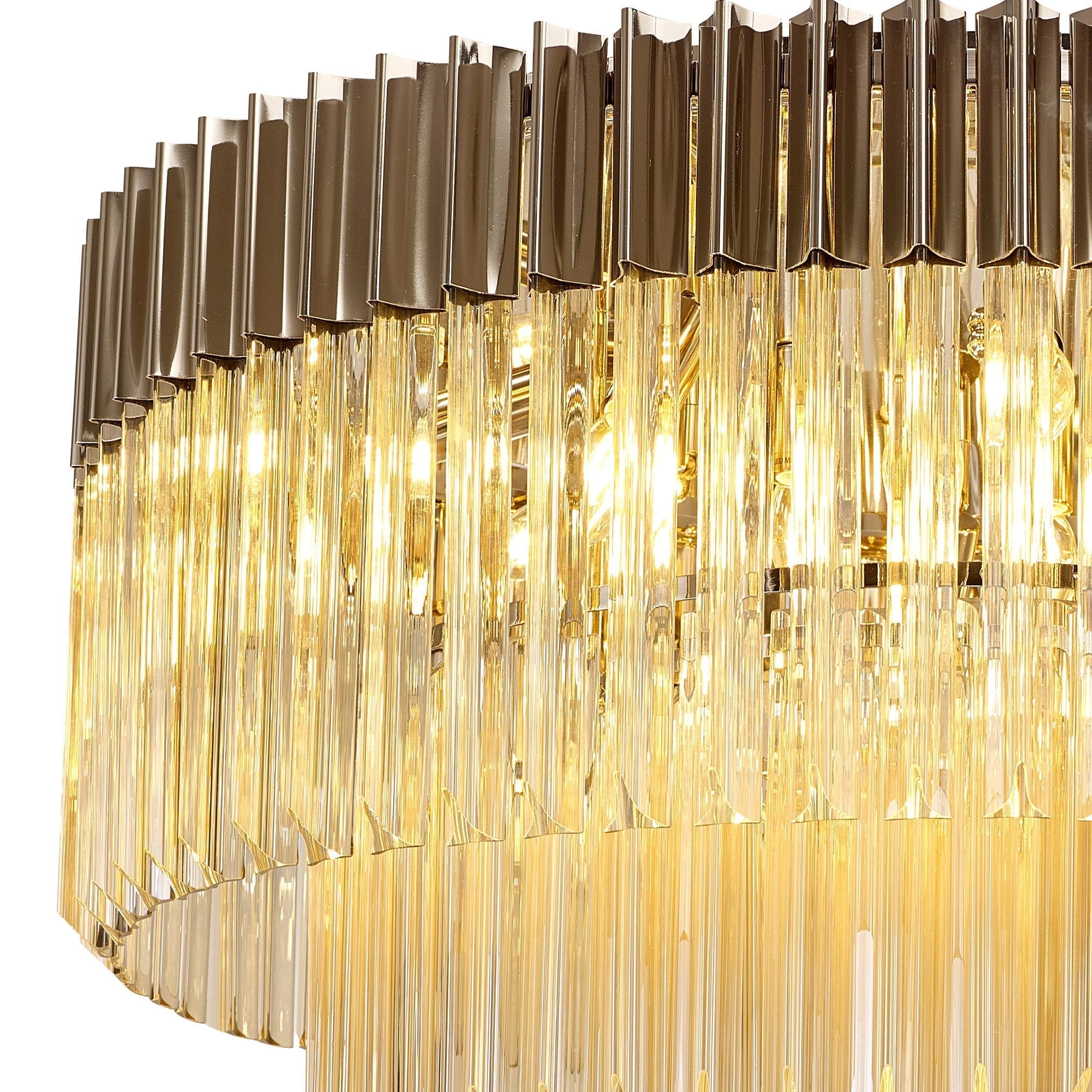 Fabula Cedar 12 Light Flush Light - Polished Nickel & Cognac Sculpted Glass