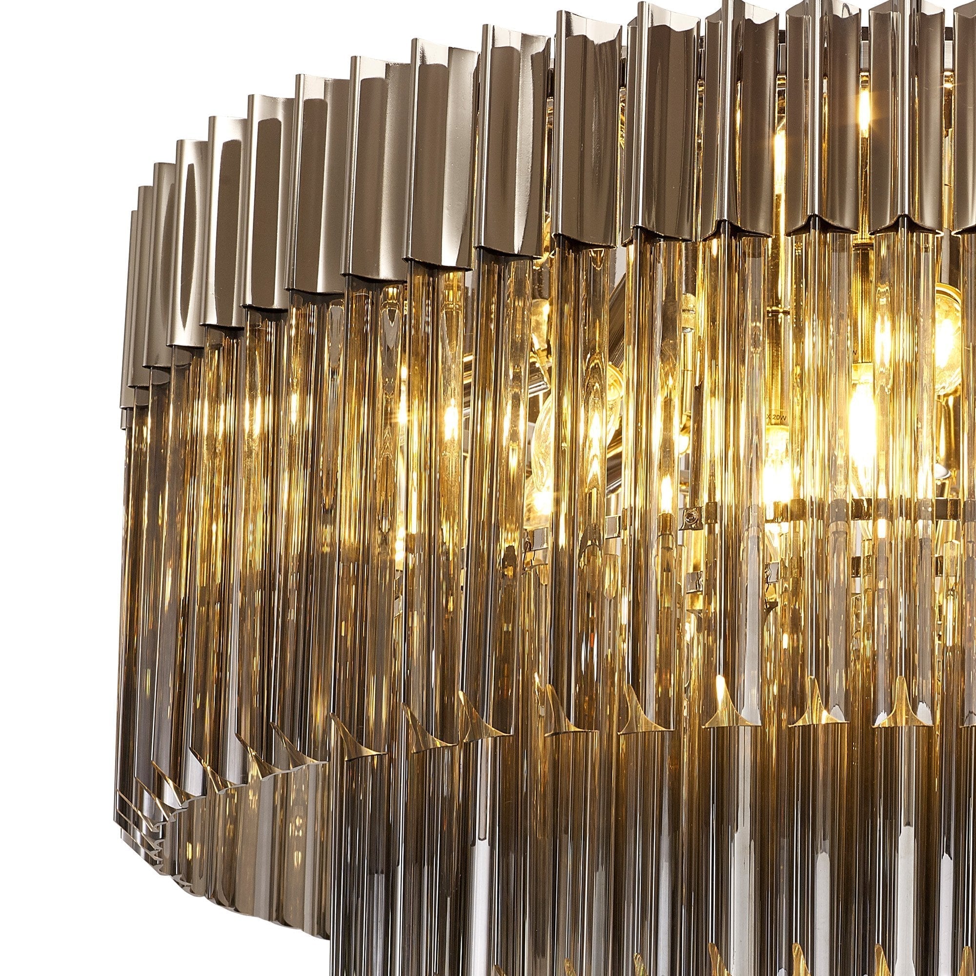 Fabula Cedar 12 Light Flush Light - Polished Nickel & Smoke Sculpted Glass