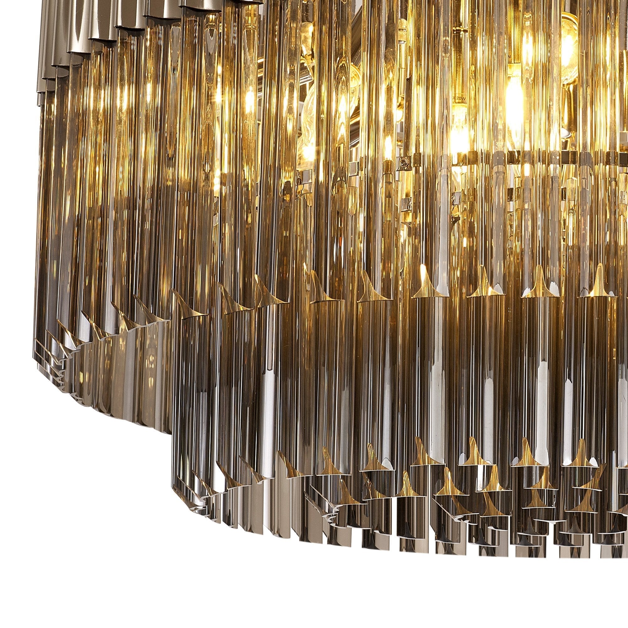 Fabula Cedar 12 Light Flush Light - Polished Nickel & Smoke Sculpted Glass