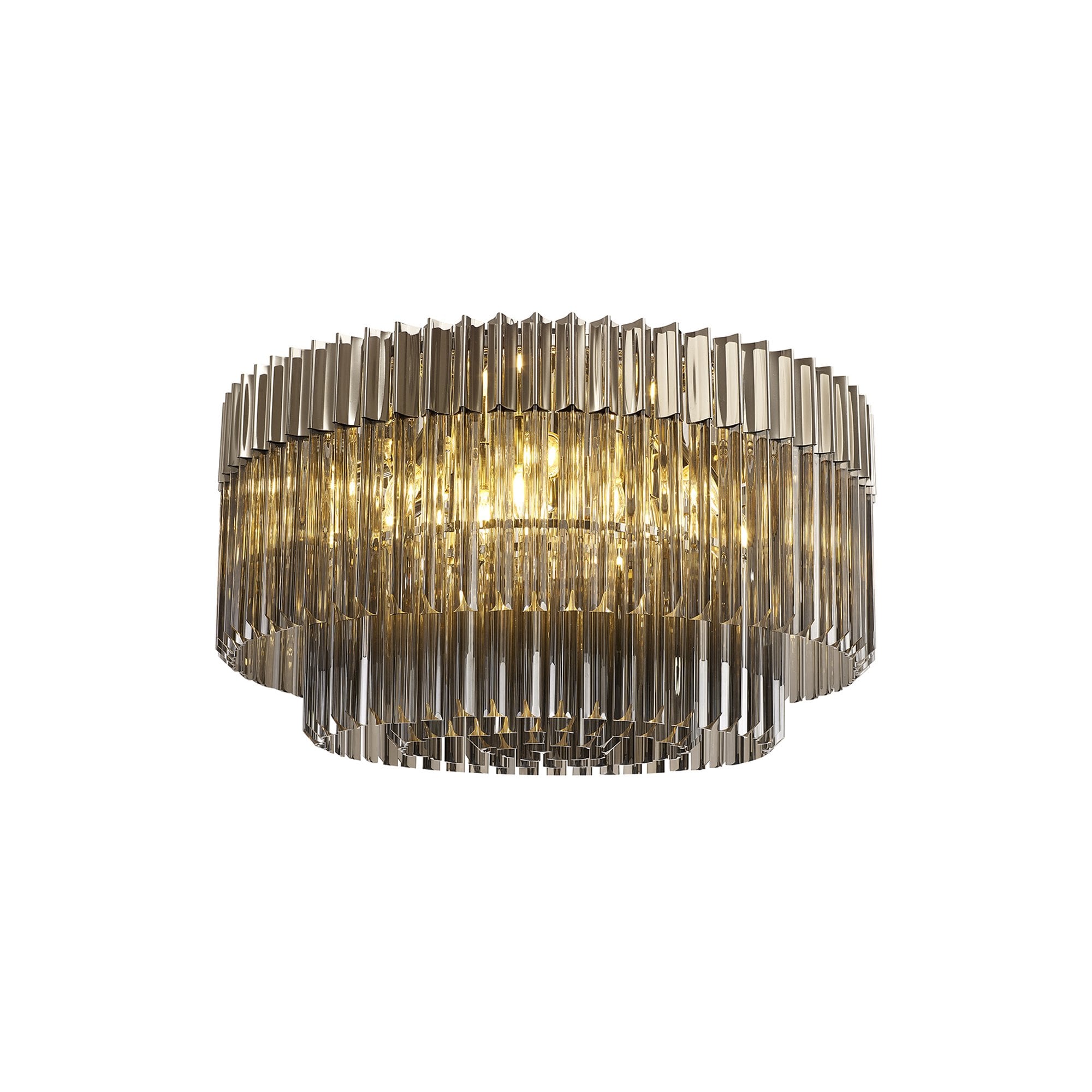 Fabula Cedar 12 Light Flush Light - Polished Nickel & Smoke Sculpted Glass