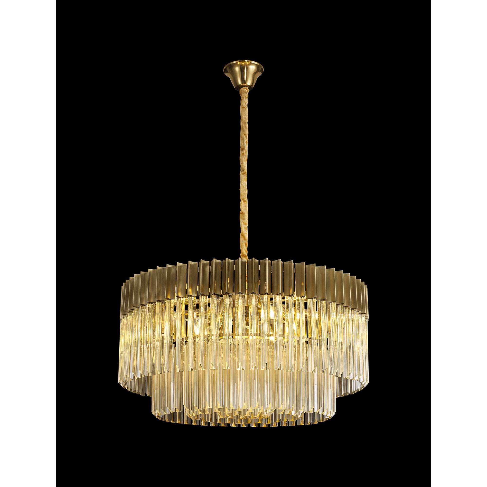 Fabula Cedar 12 Light Pendant - Brass & Cognac Sculpted Glass
